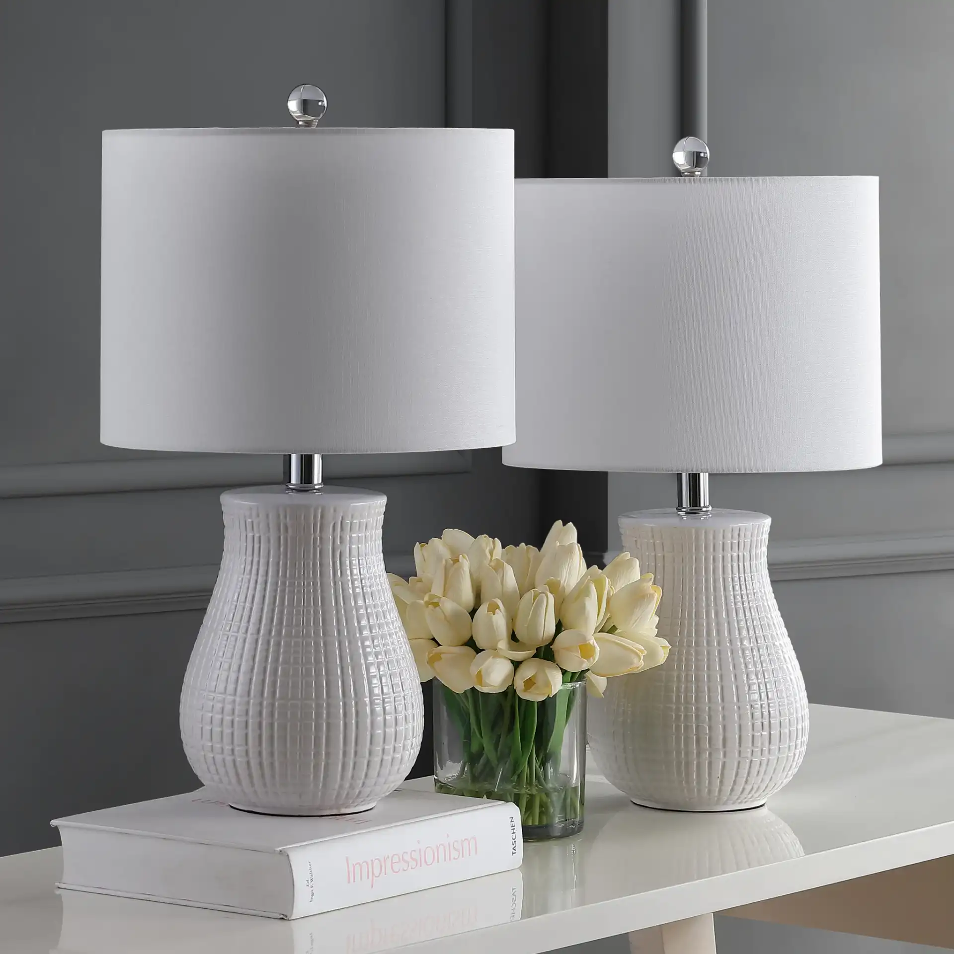 Dayton Table Lamp (Set Of 2) in White in a styled room