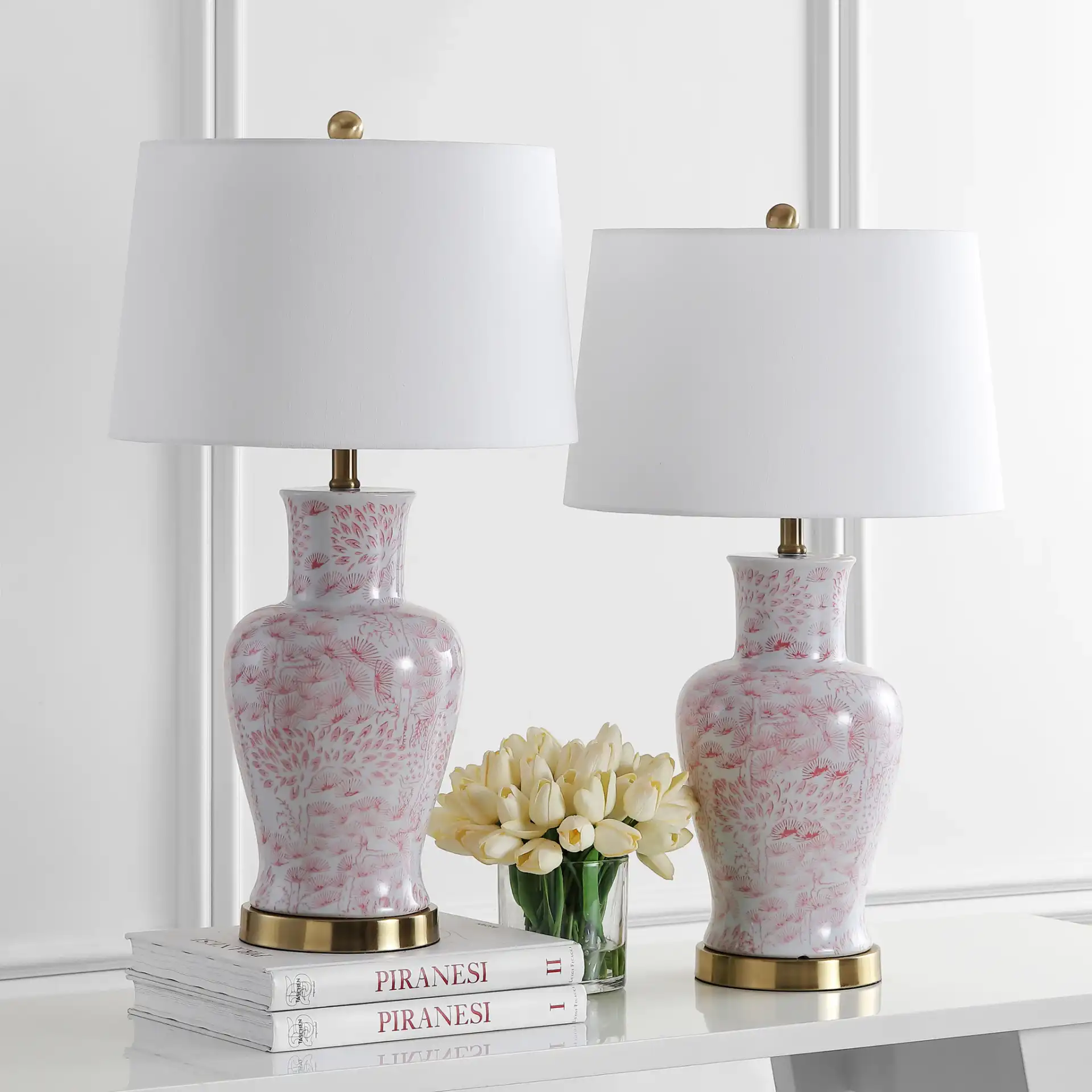 Calli Table Lamp (Set Of 2) in Pink / White in a styled room