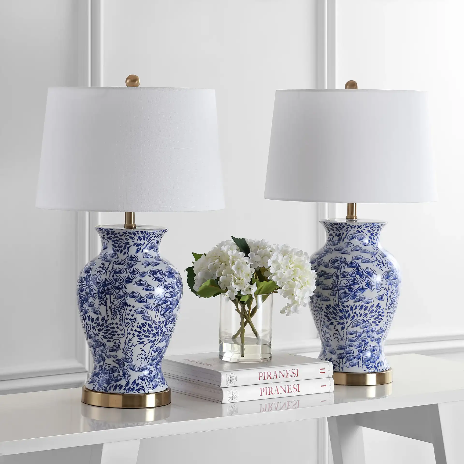 Alona Table Lamp (Set Of 2) in Blue / White in a styled room