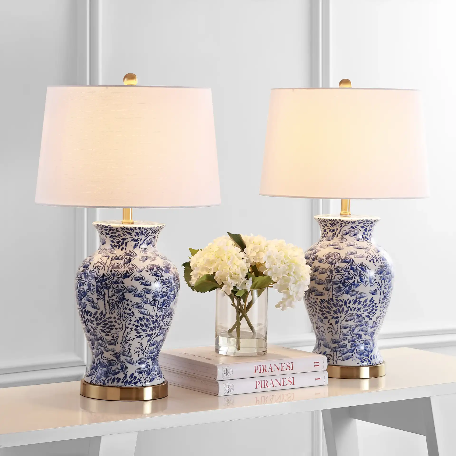 Alona Table Lamp (Set Of 2) in Blue / White in a styled room
