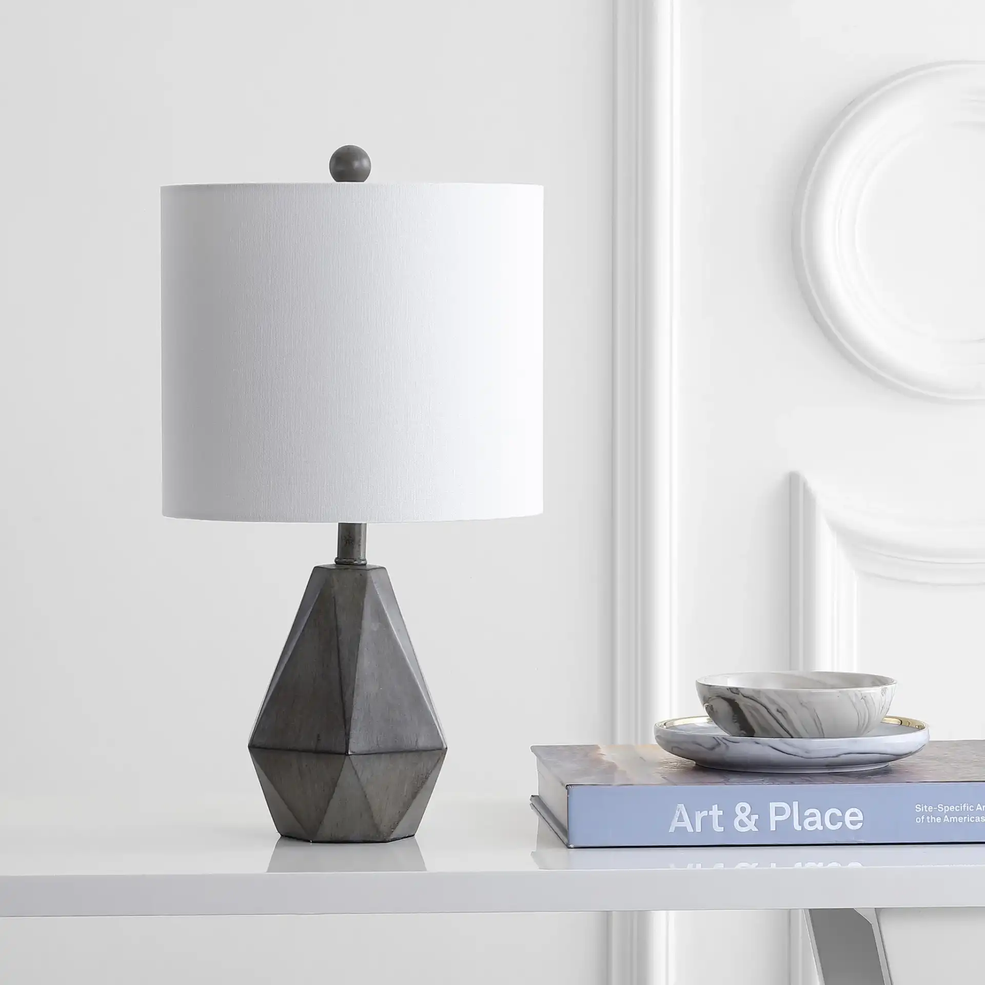 Vaughn Table Lamp in Gray in a styled room