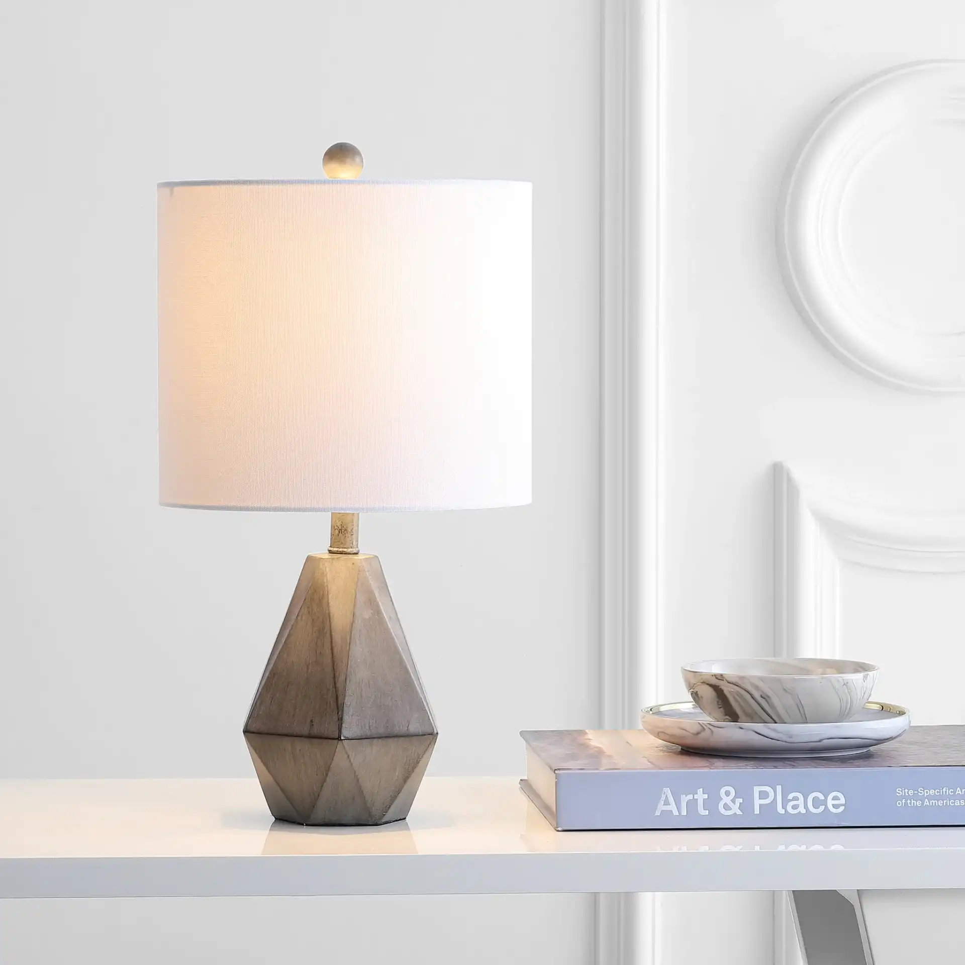 Vaughn Table Lamp in Gray in a styled room