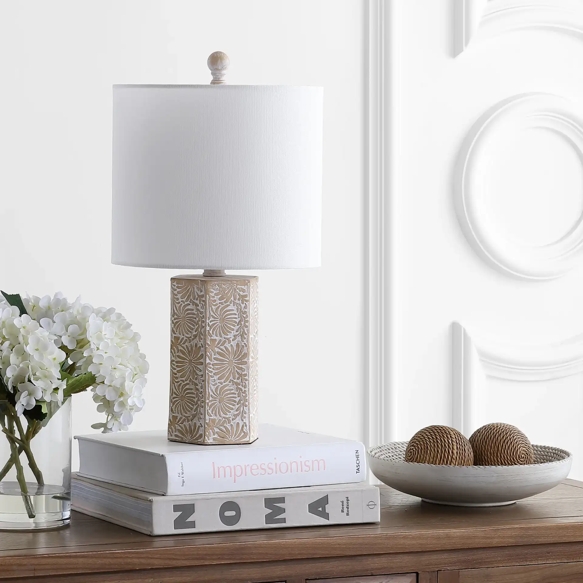 Eliseo Table Lamp in Beige in a styled room