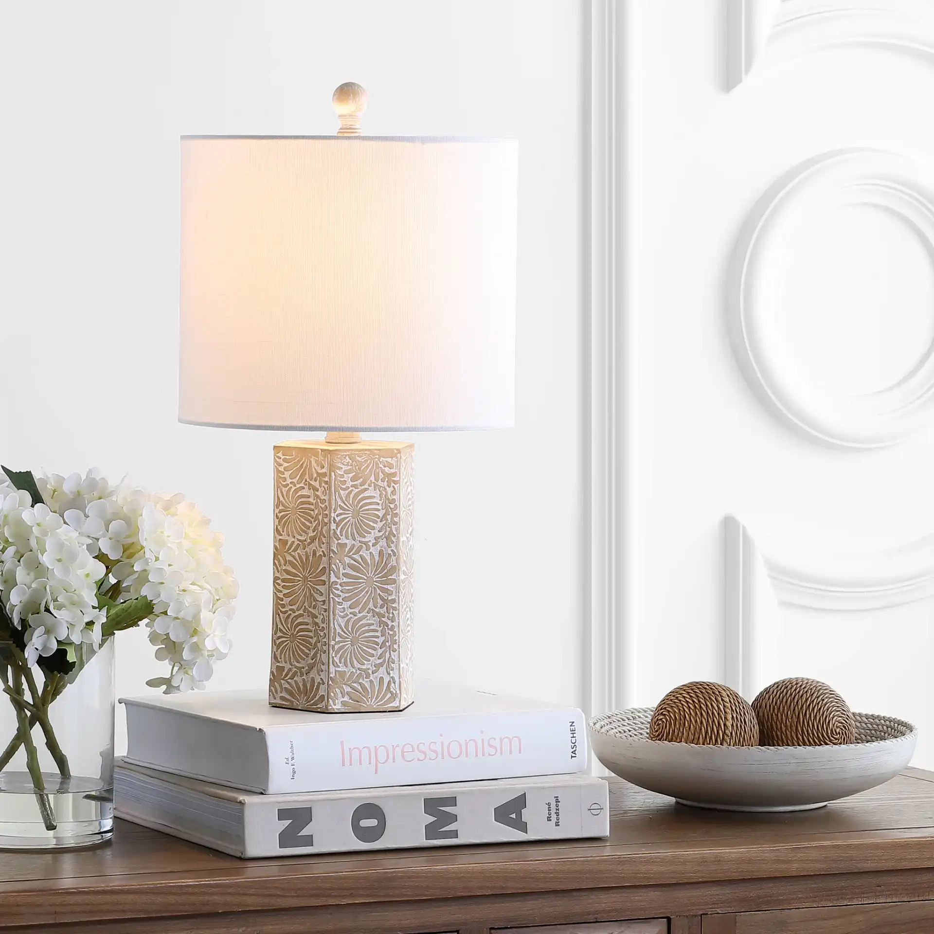 Eliseo Table Lamp in Beige in a styled room