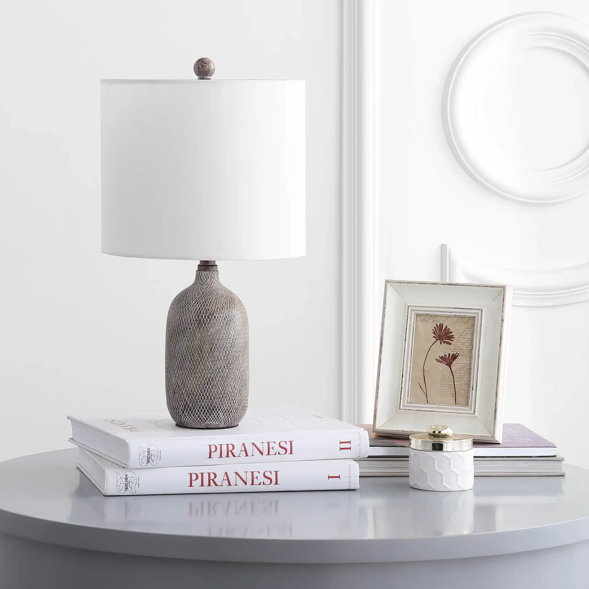 Alvaro Table Lamp in Gray in a styled room