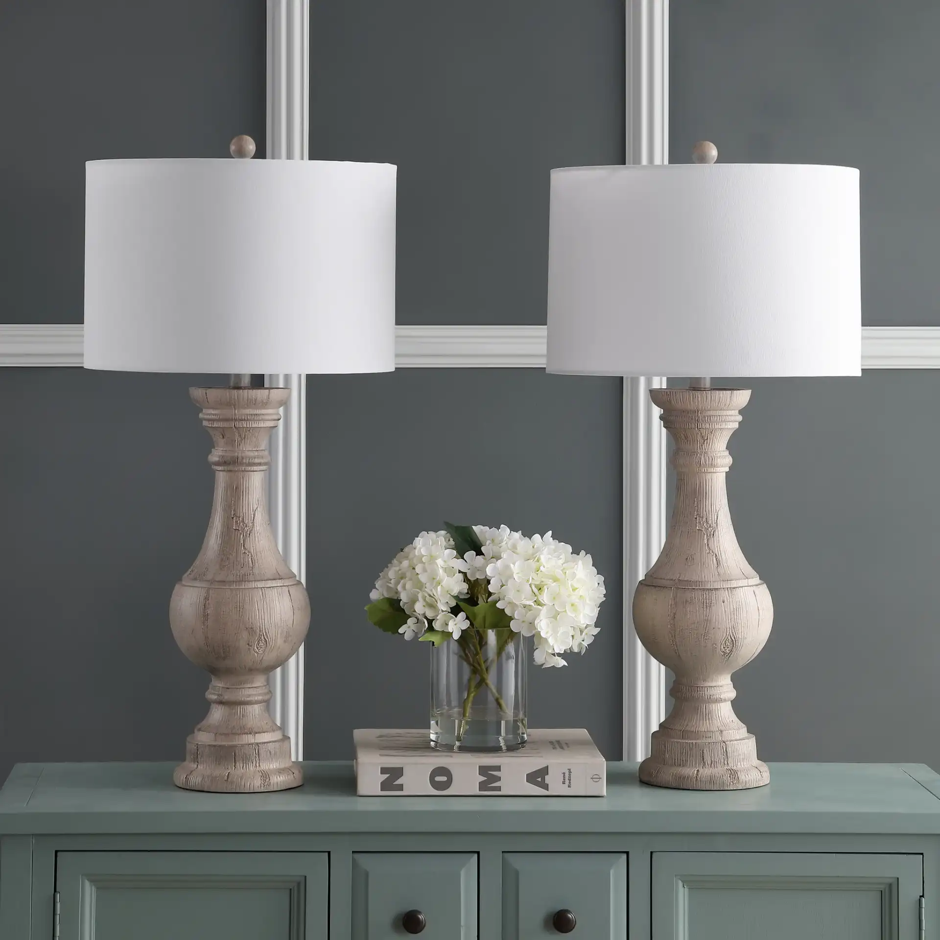 Savion Table Lamp (Set Of 2) in White Washed in a styled room