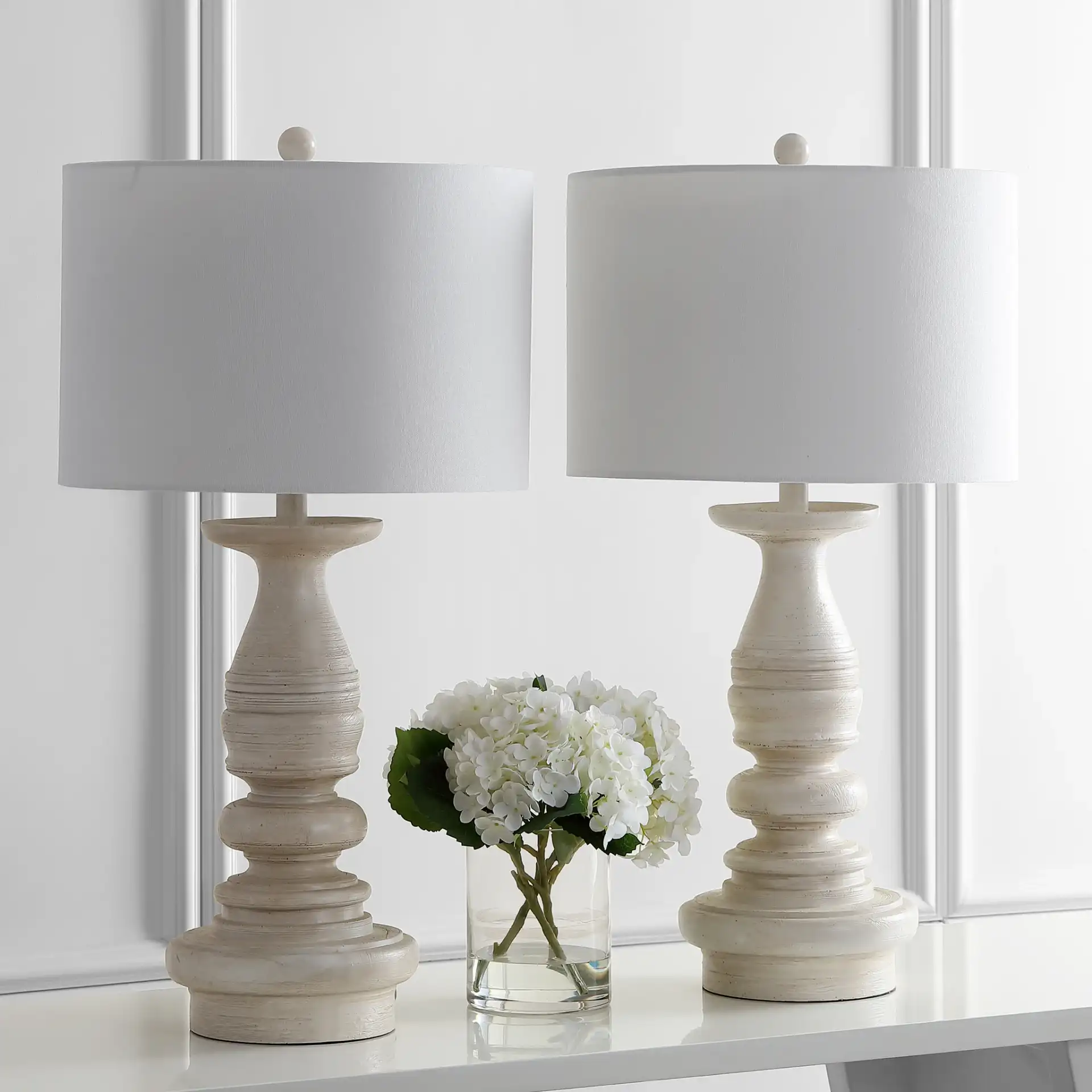 Jareth Table Lamp (Set Of 2) in White in a styled room