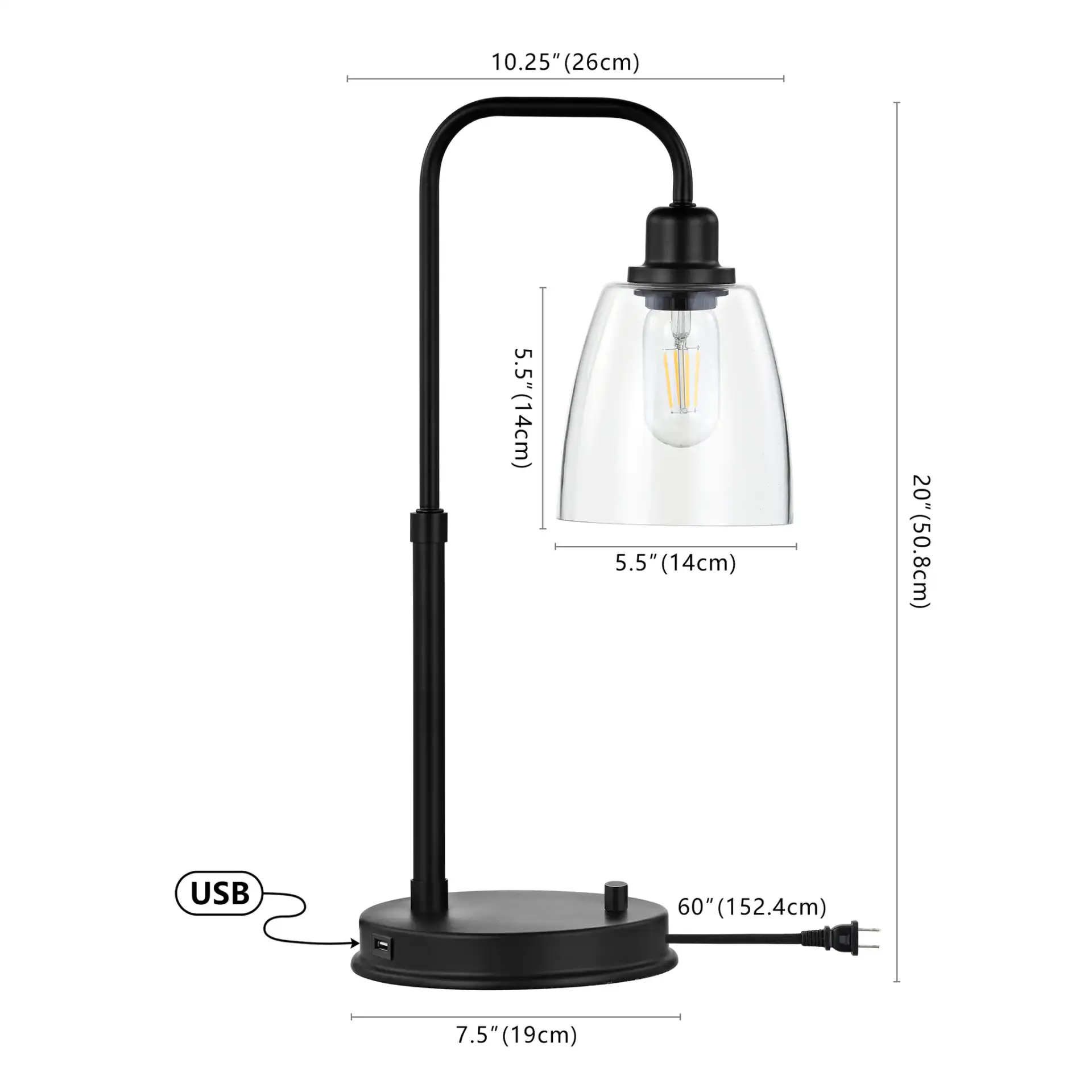 Kashton Task Table Lamp in Black, detail view