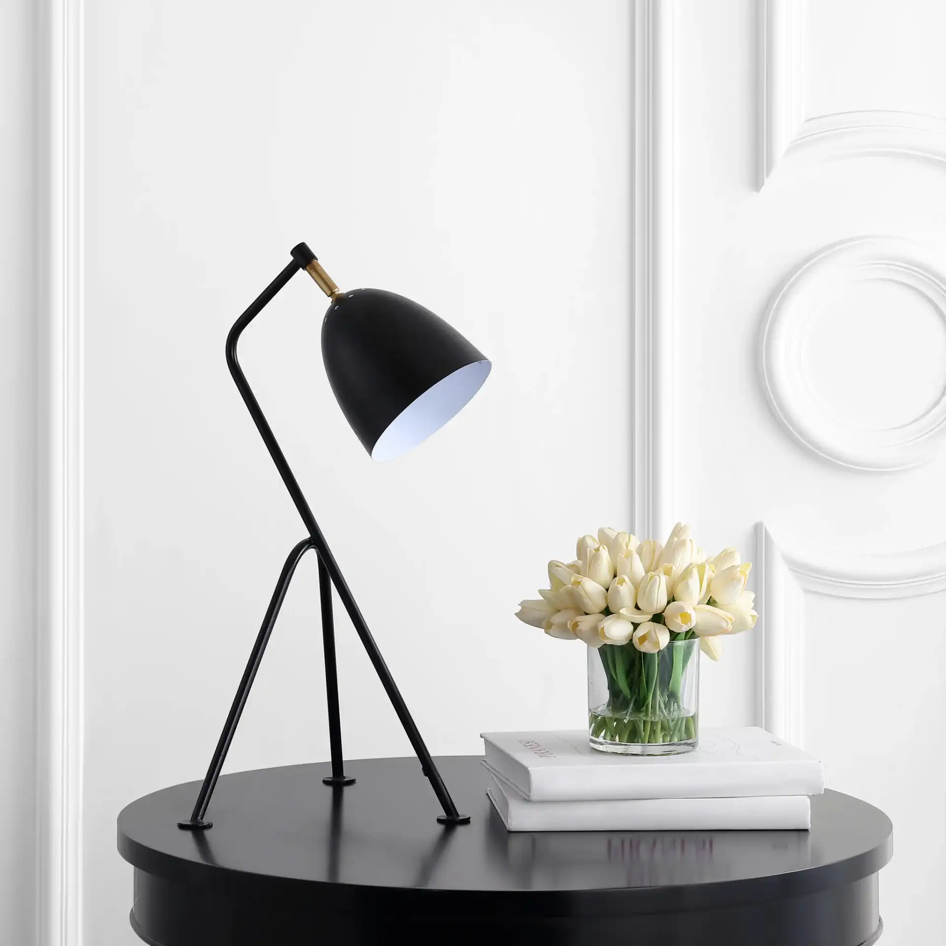 Dariel Task Table Lamp in Black in a styled room