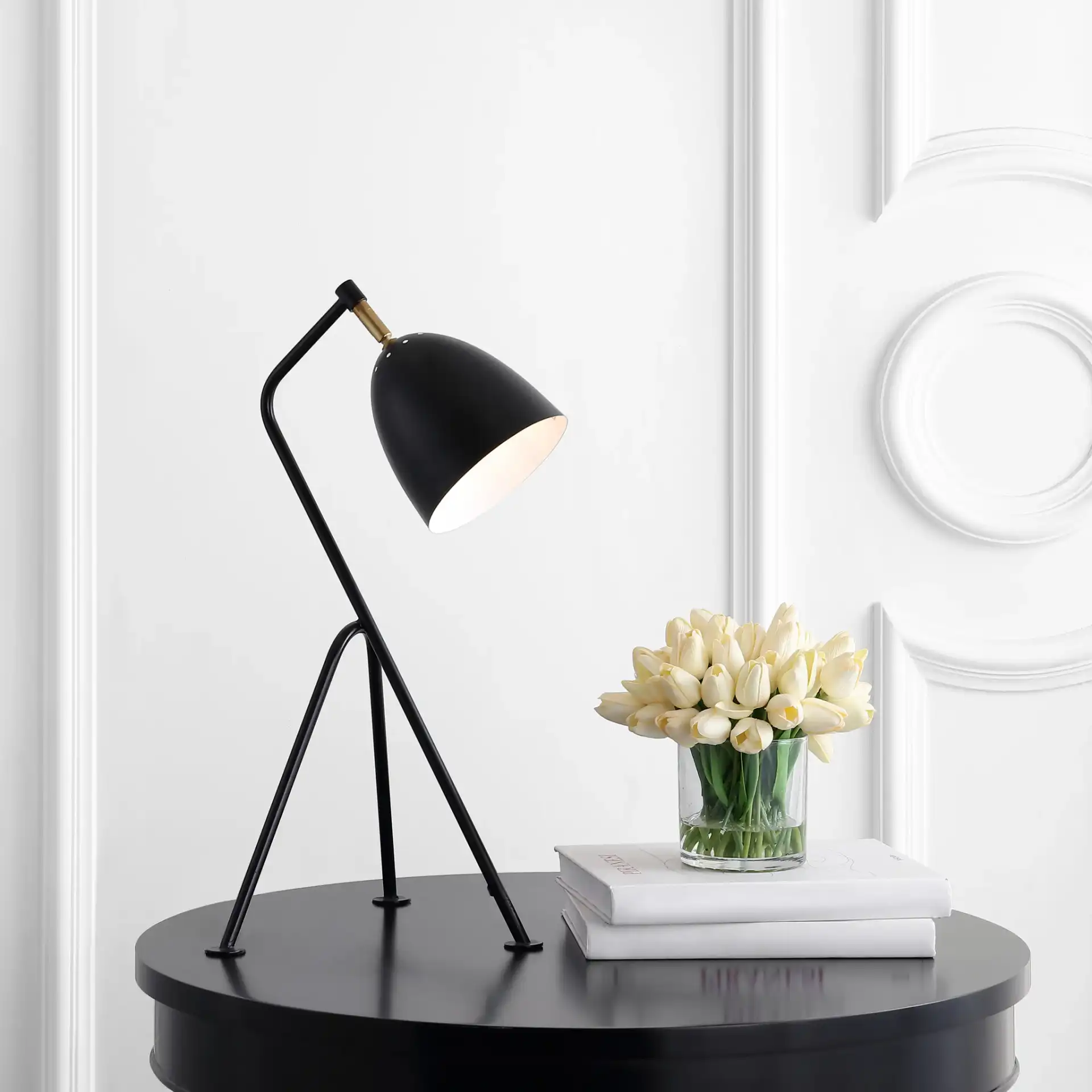 Dariel Task Table Lamp in Black in a styled room