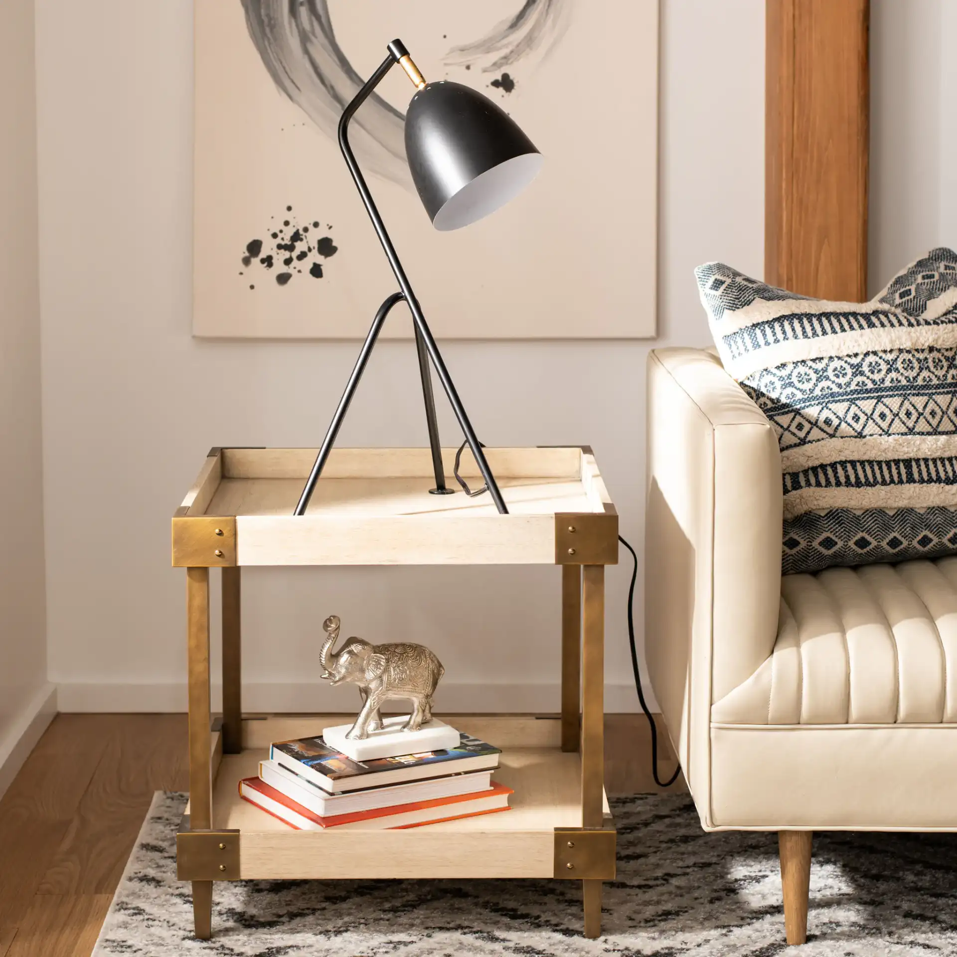 Dariel Task Table Lamp in Black in a styled room