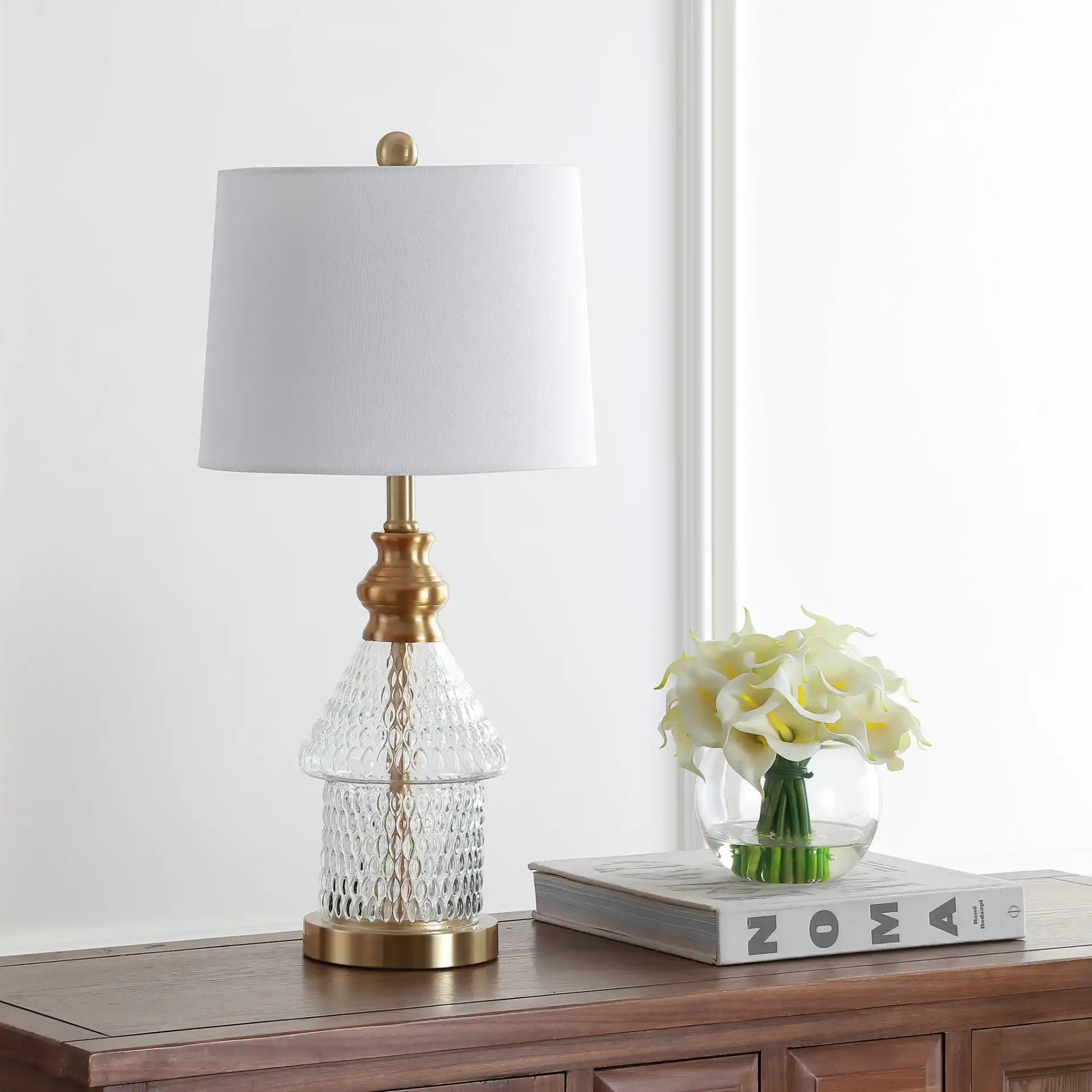 Camden Table Lamp in Brass / Clear in a styled room