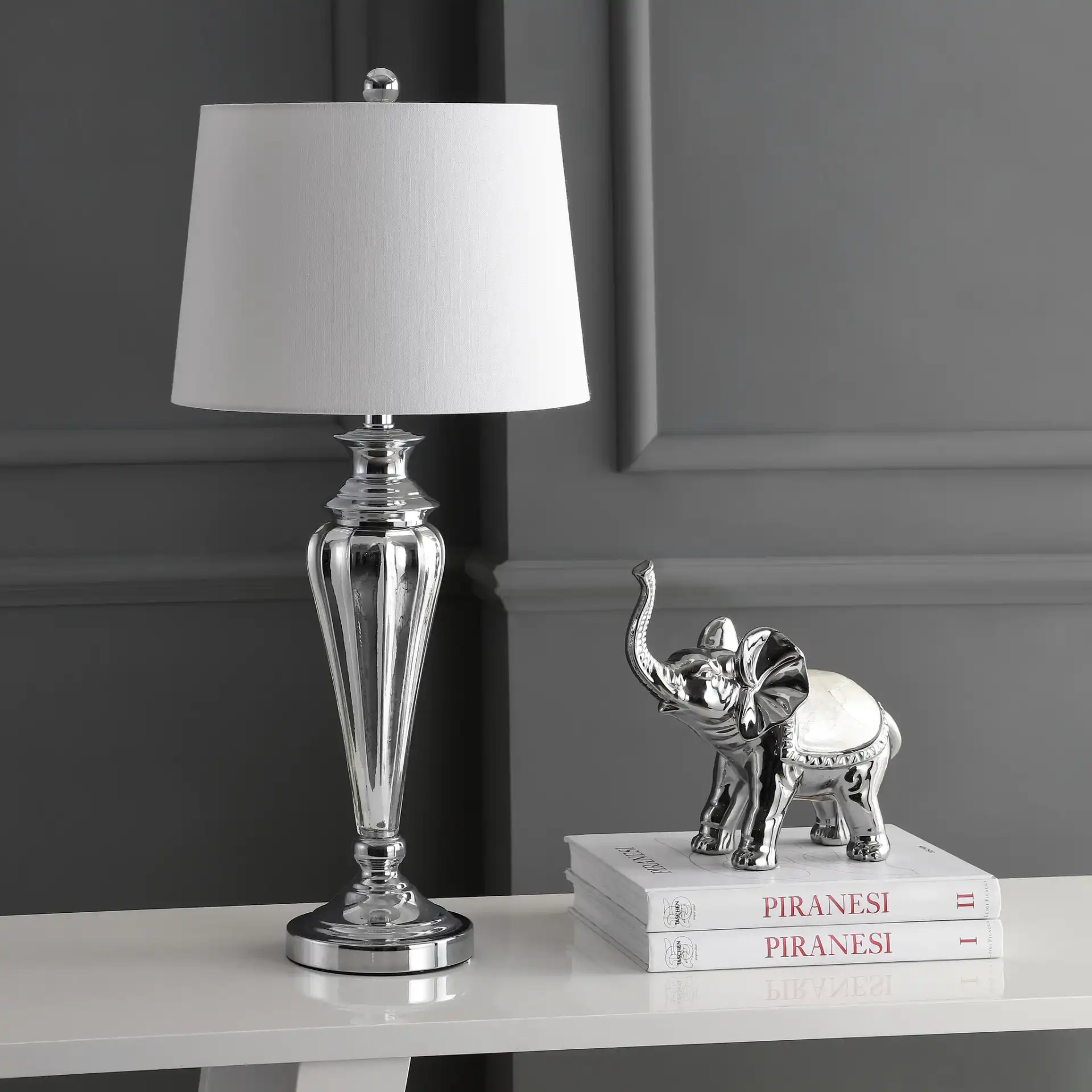 Trent Table Lamp in Silver in a styled room