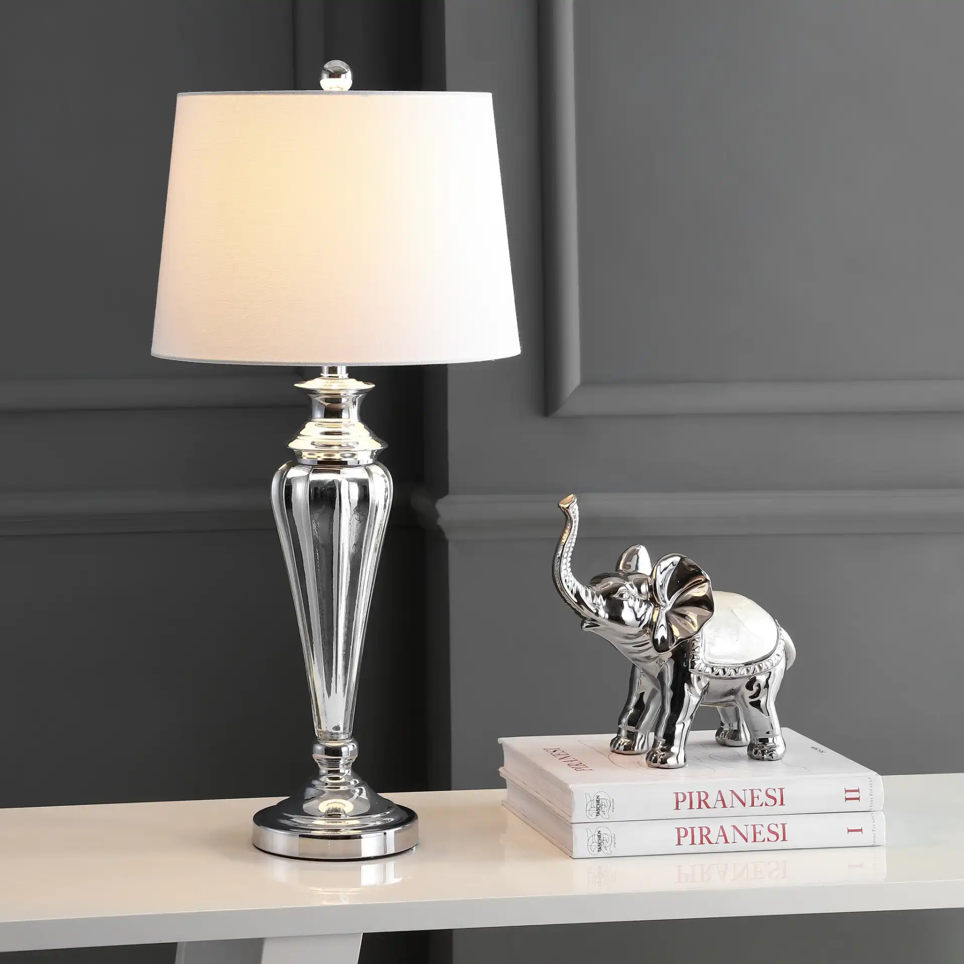 Trent Table Lamp in Silver in a styled room
