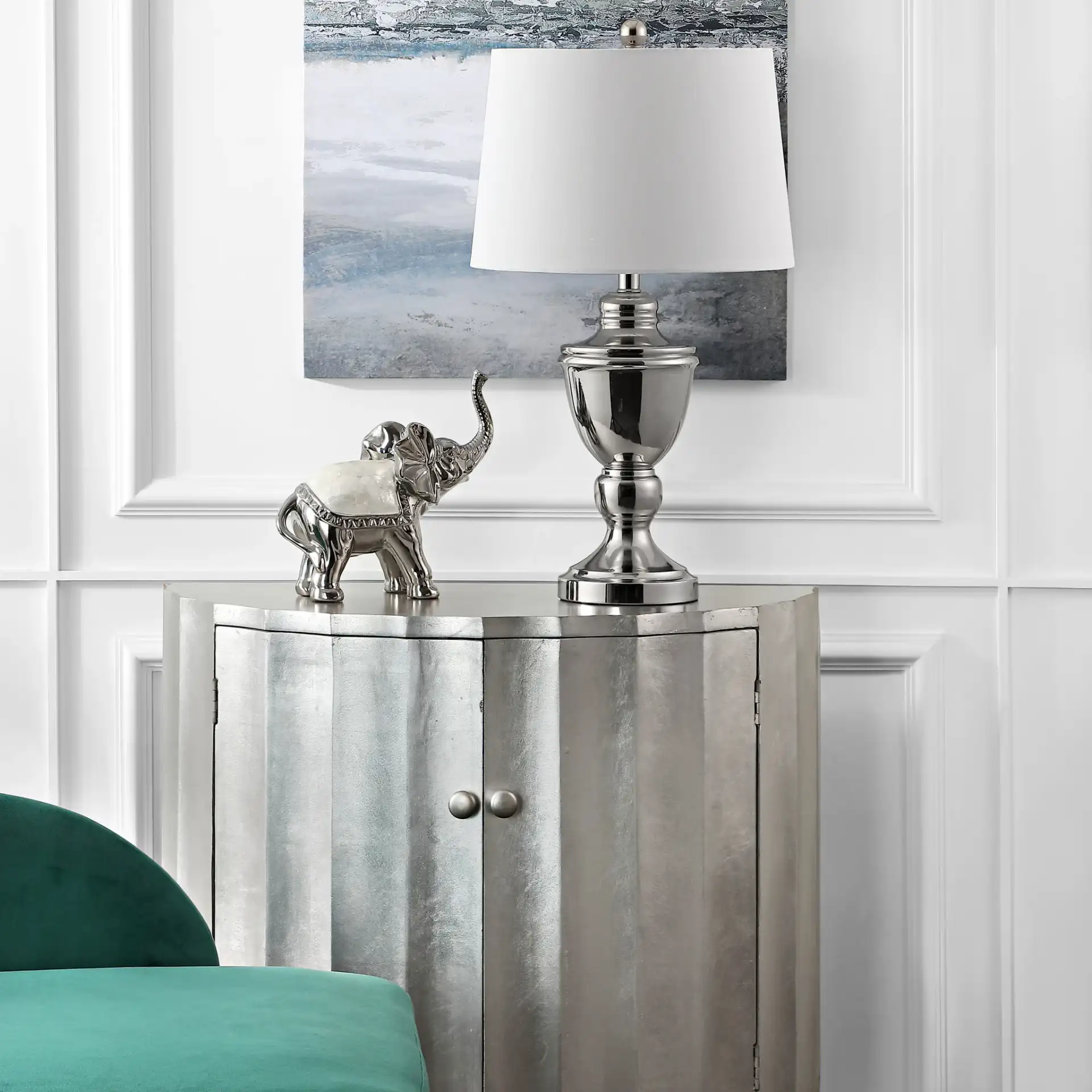 Ressa Table Lamp in Polished Nickel in a styled room