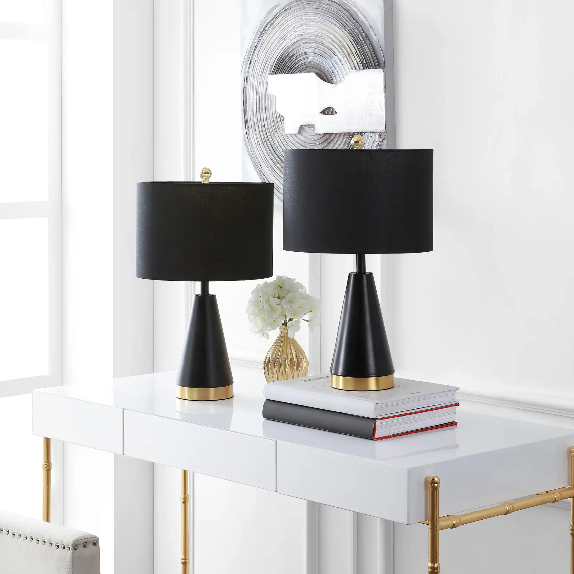 Penla Table Lamp (Set Of 2) in Black / Gold in a styled room
