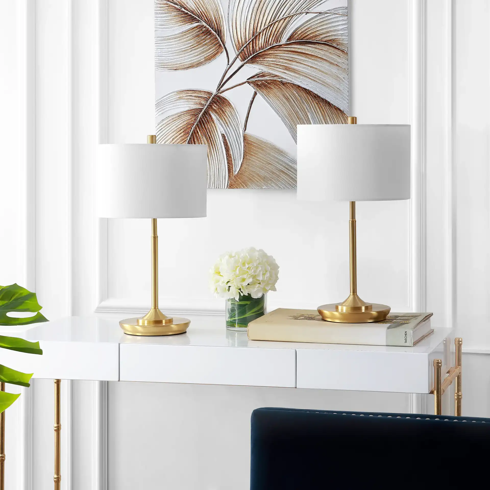 Taren Table Lamp (Set Of 2) in Gold in a styled room