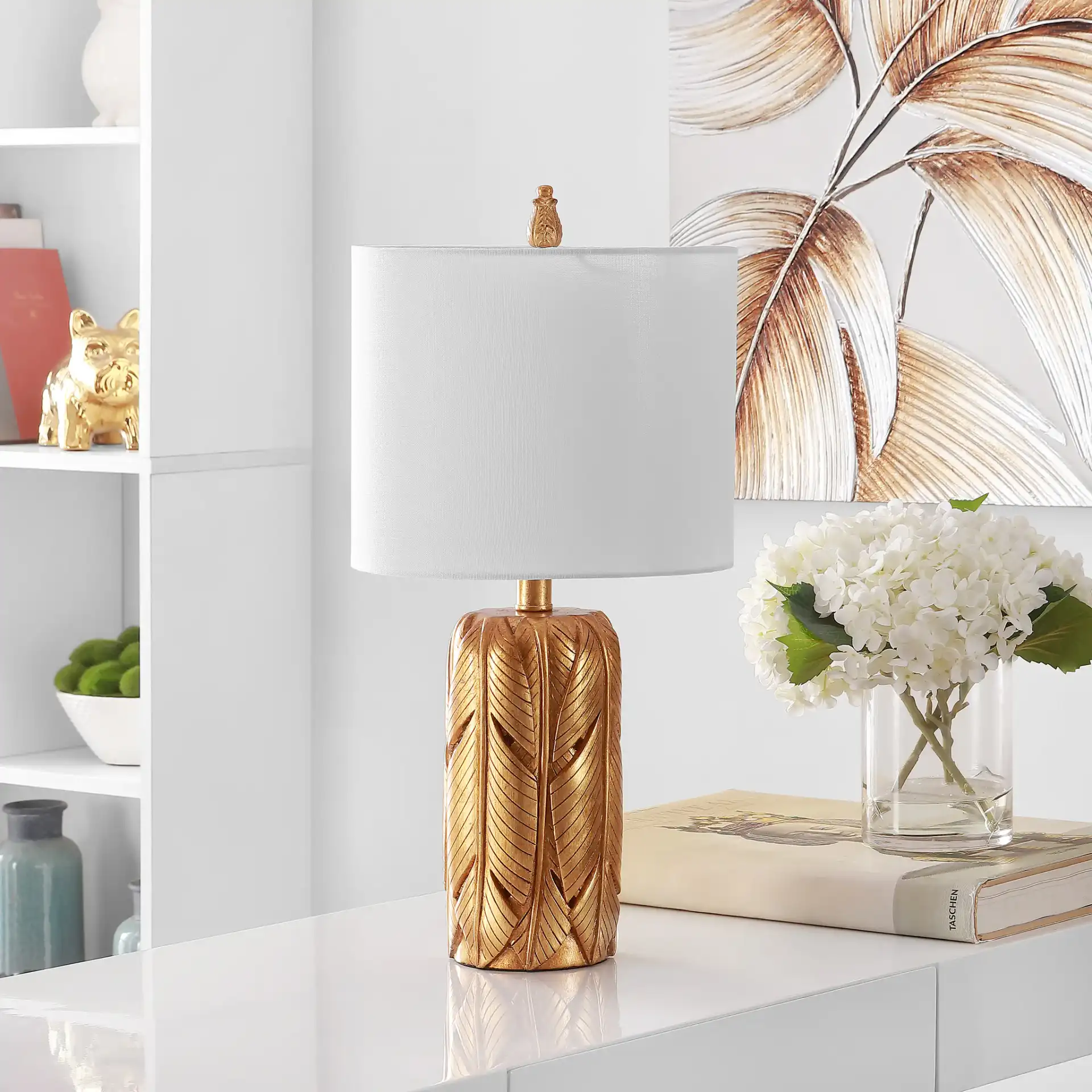 Wilsa Table Lamp in Gold in a styled room