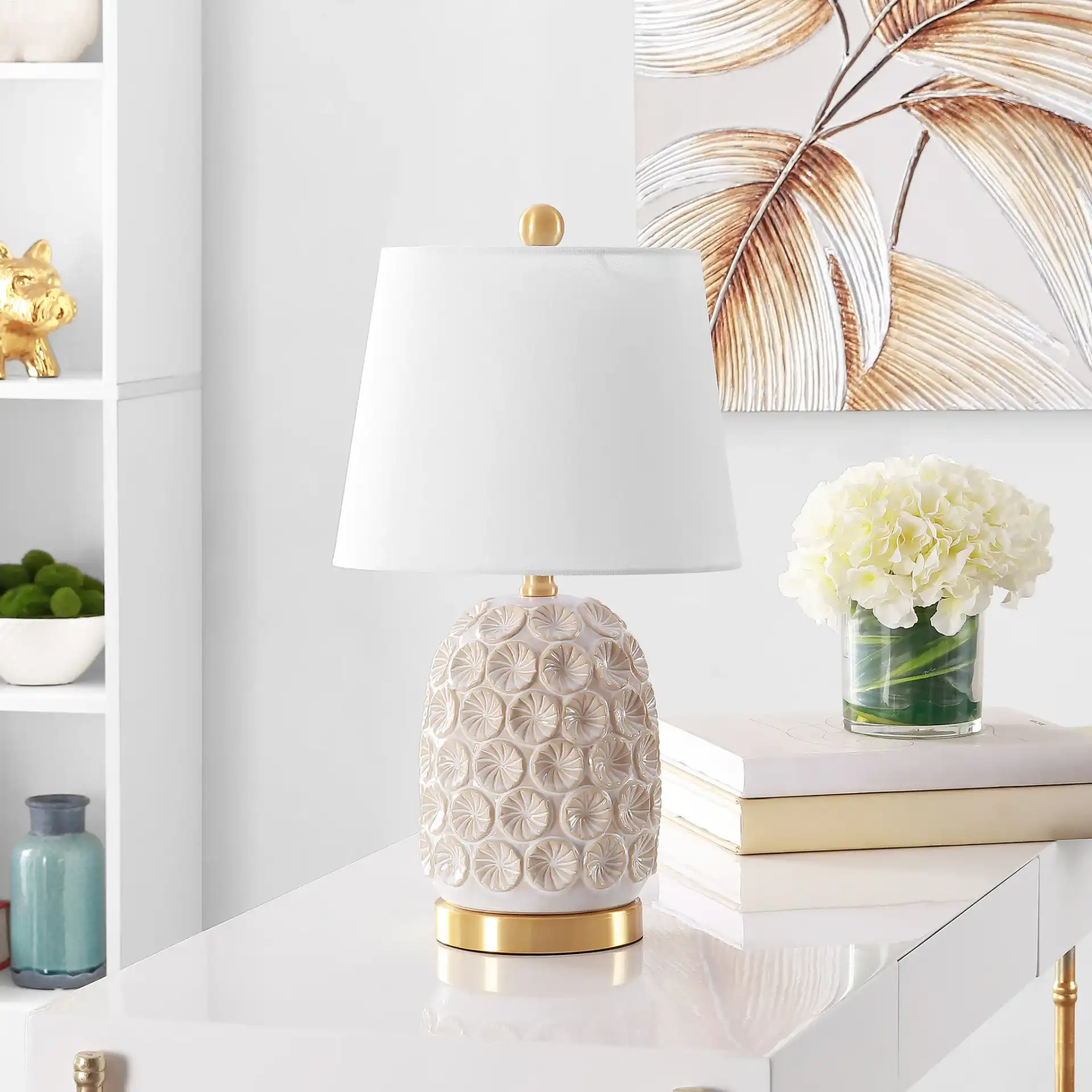 Lamson Table Lamp in White / Gold in a styled room