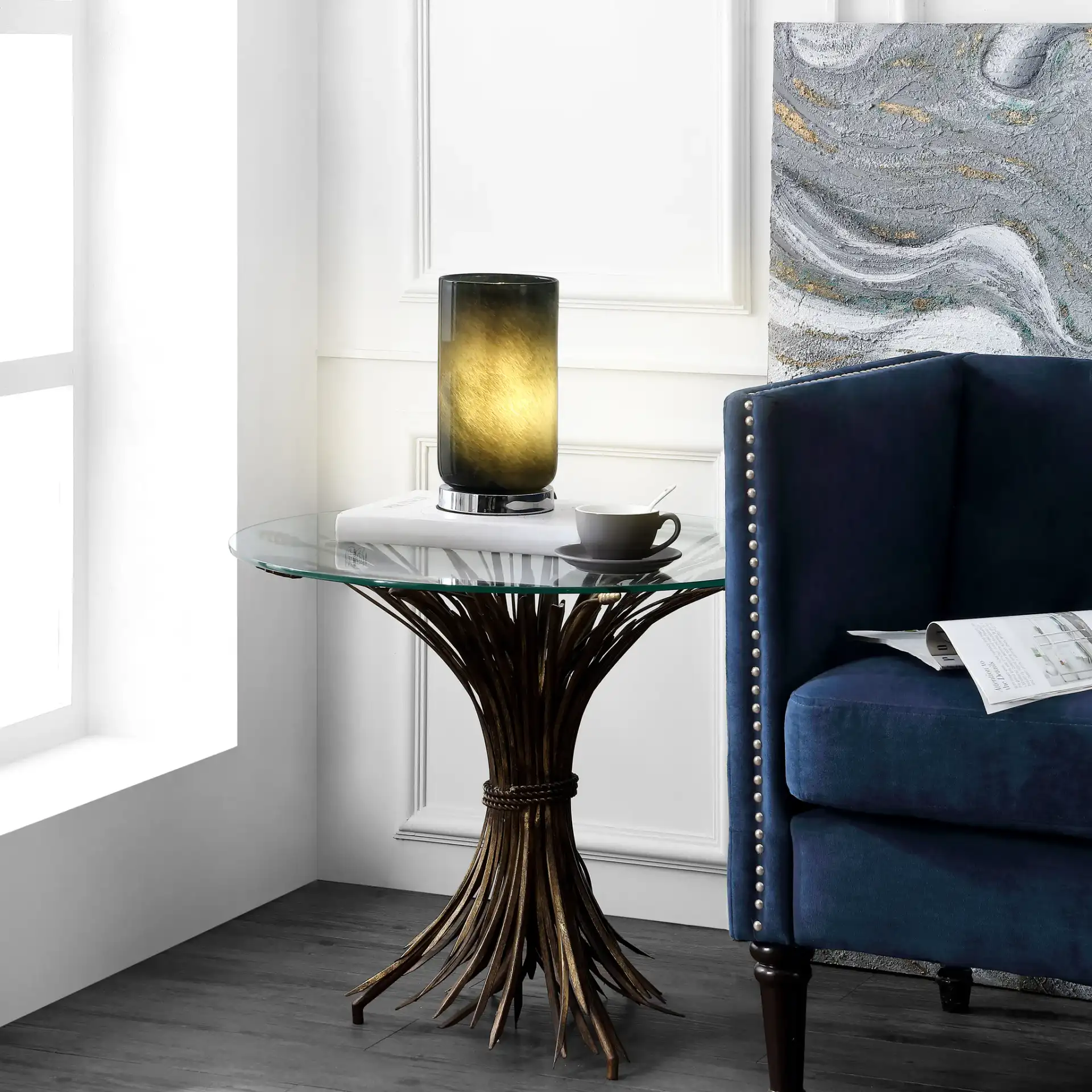 Adal Table Lamp in Gray in a styled room