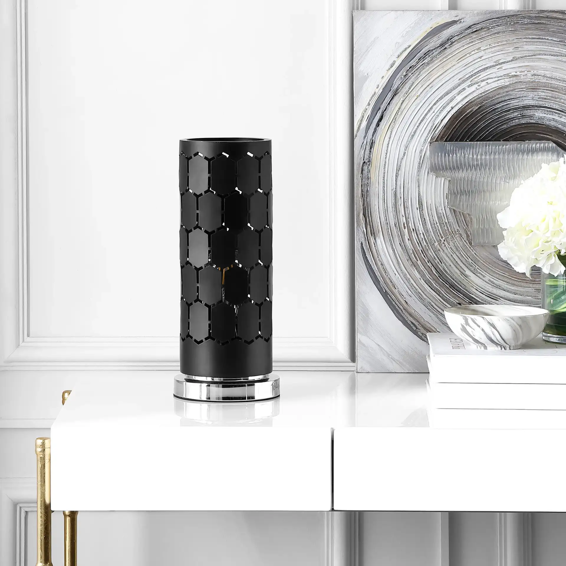 Navo Table Lamp in Black in a styled room