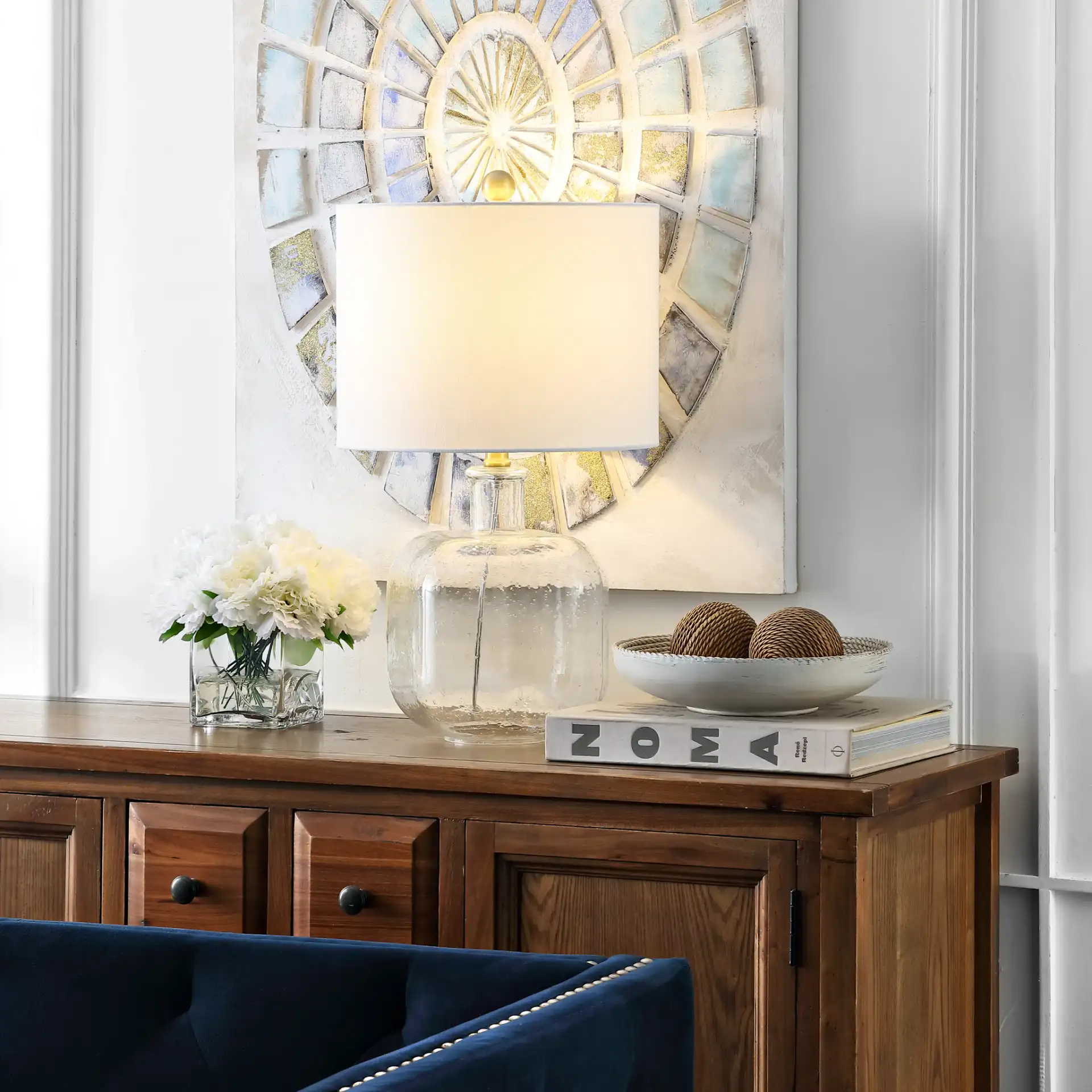 Armena Table Lamp in Clear in a styled room