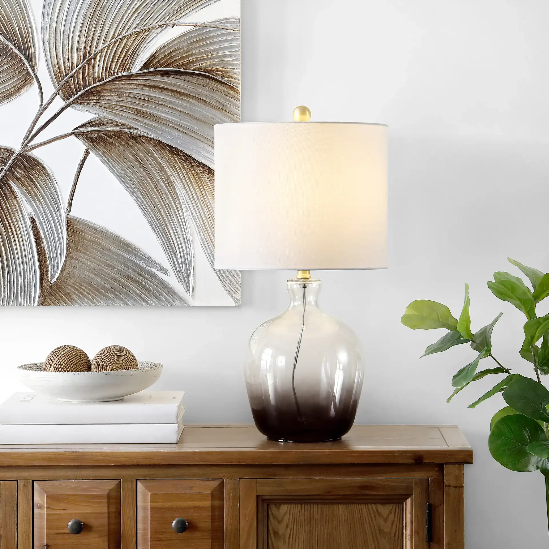 Remzi Table Lamp in Ombre Gray in a styled room