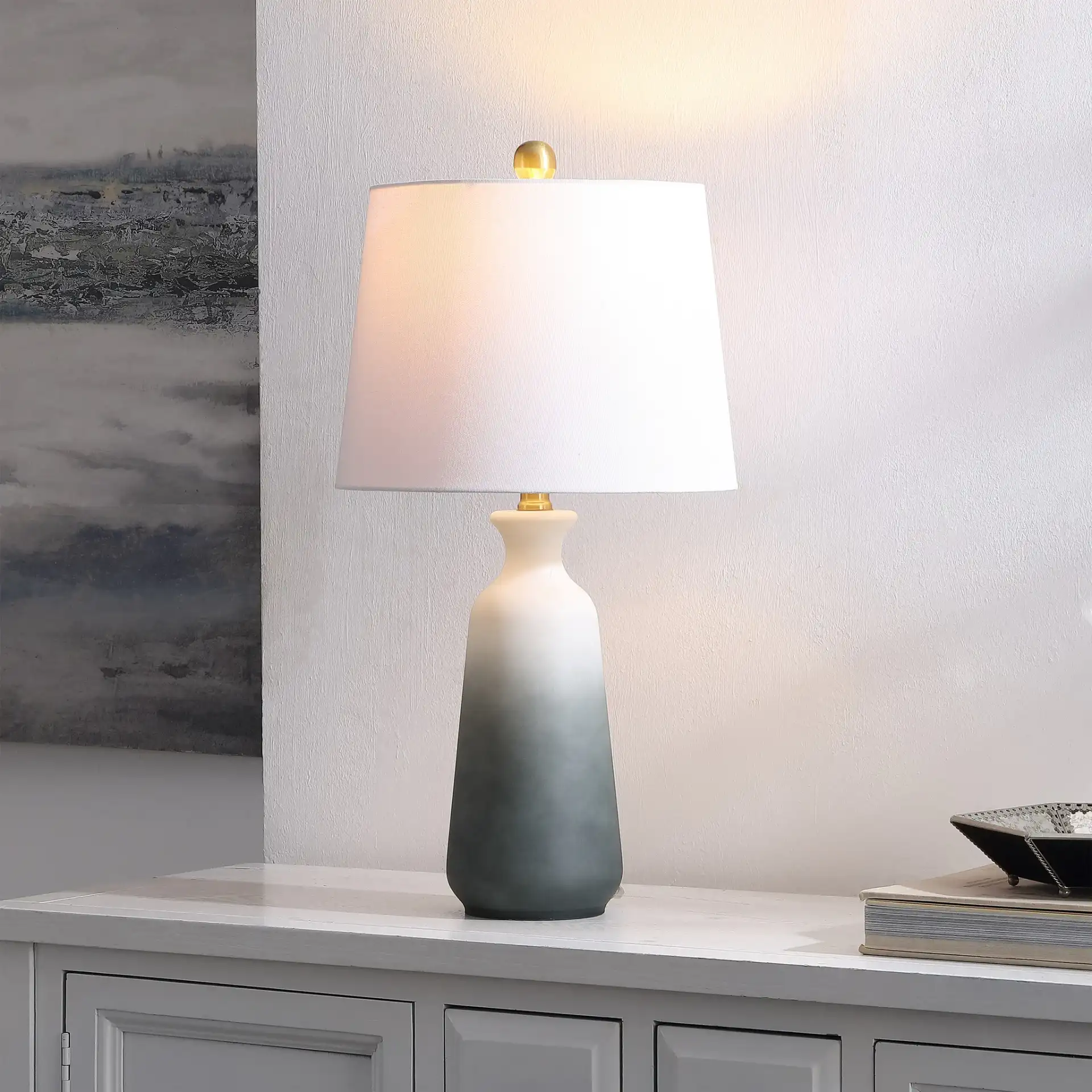 Narem Table Lamp in Blue Gray in a styled room
