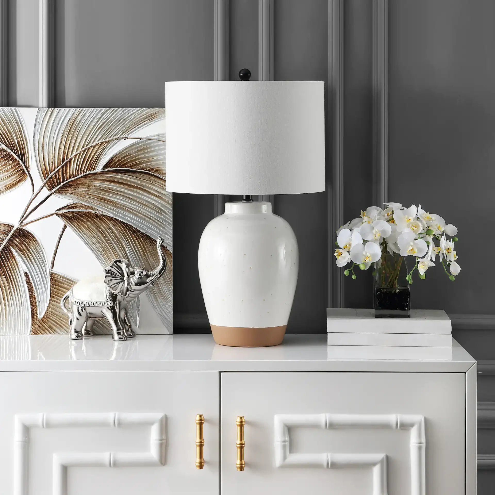 Portcia Table Lamp in Ivory in a styled room