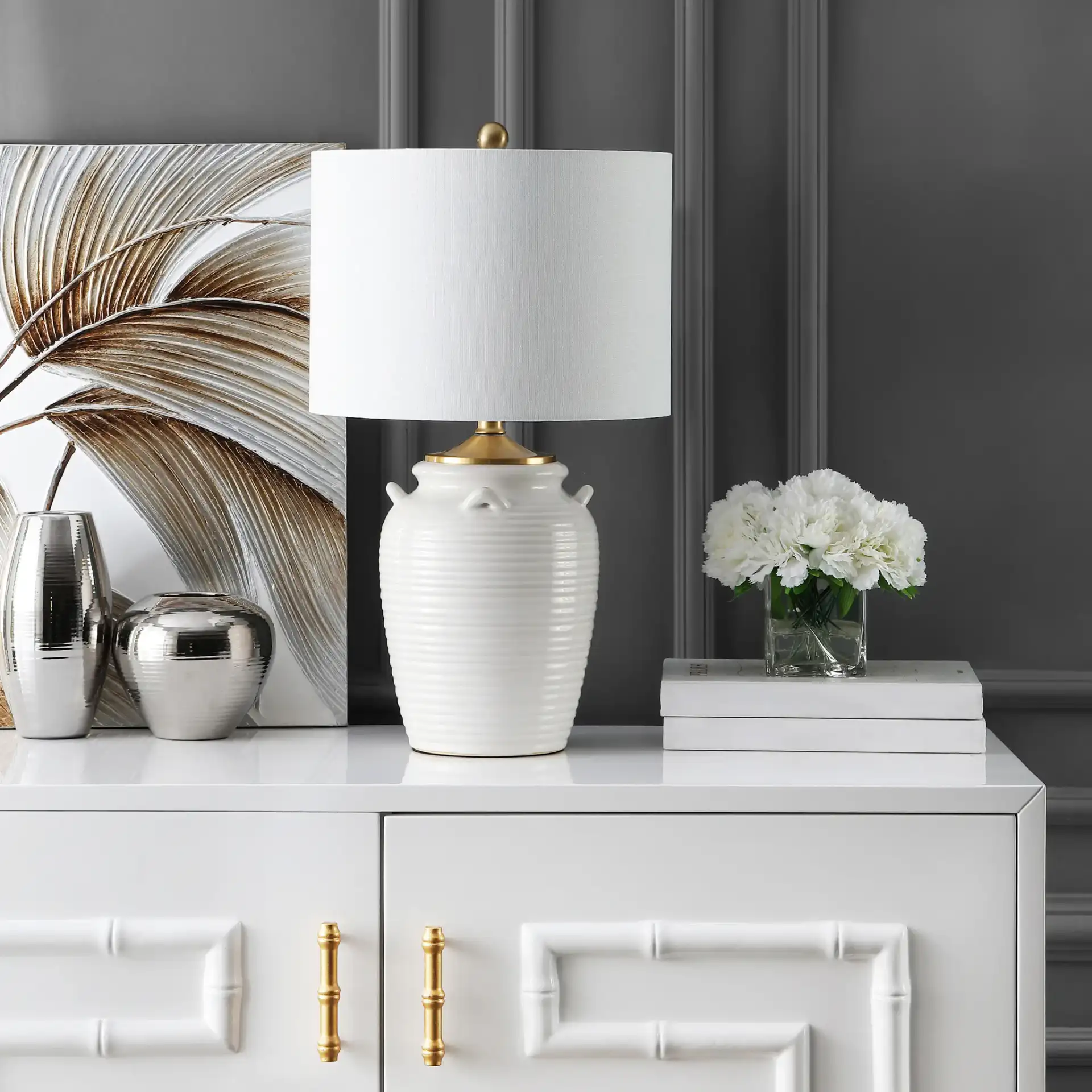Lener Table Lamp in Ivory in a styled room