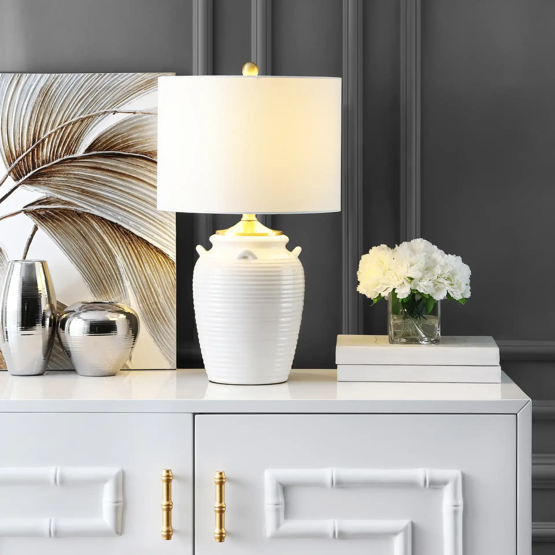 Lener Table Lamp in Ivory in a styled room