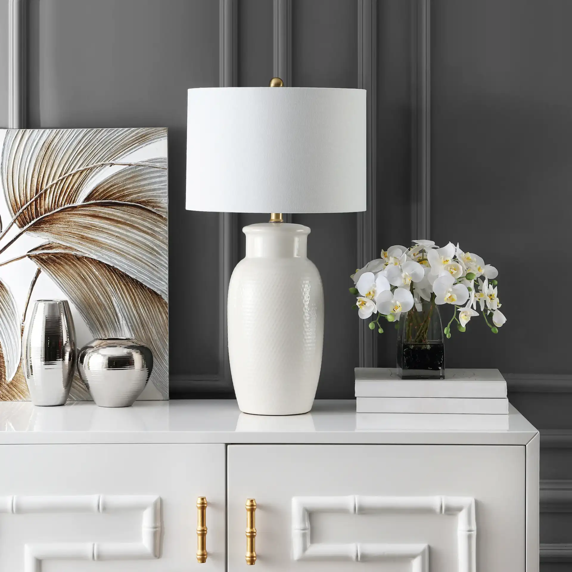 Norsi Table Lamp in Ivory in a styled room