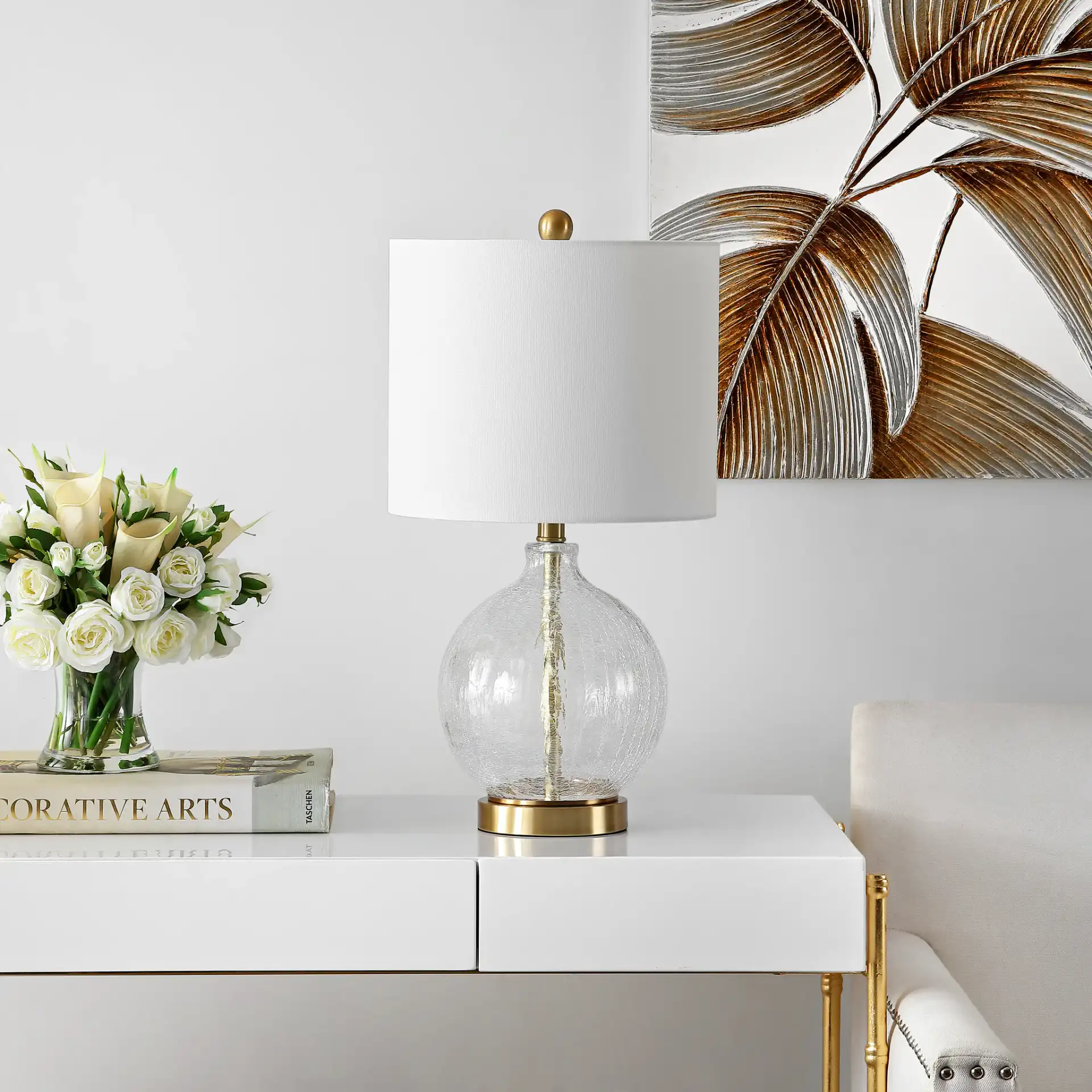 Lovell Table Lamp in Clear / Gold in a styled room