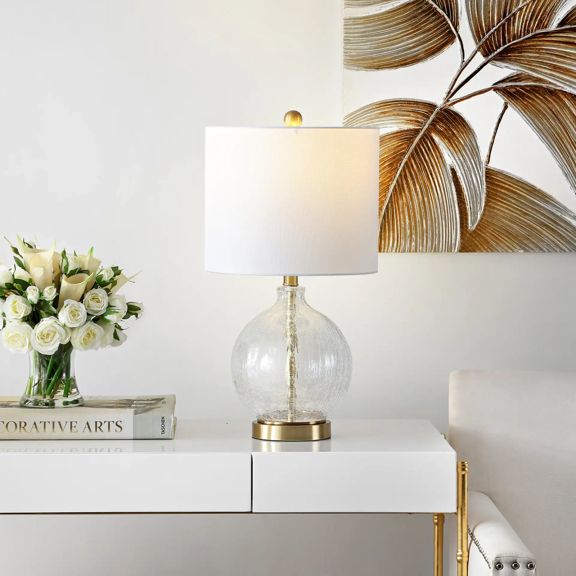 Lovell Table Lamp in Clear / Gold in a styled room