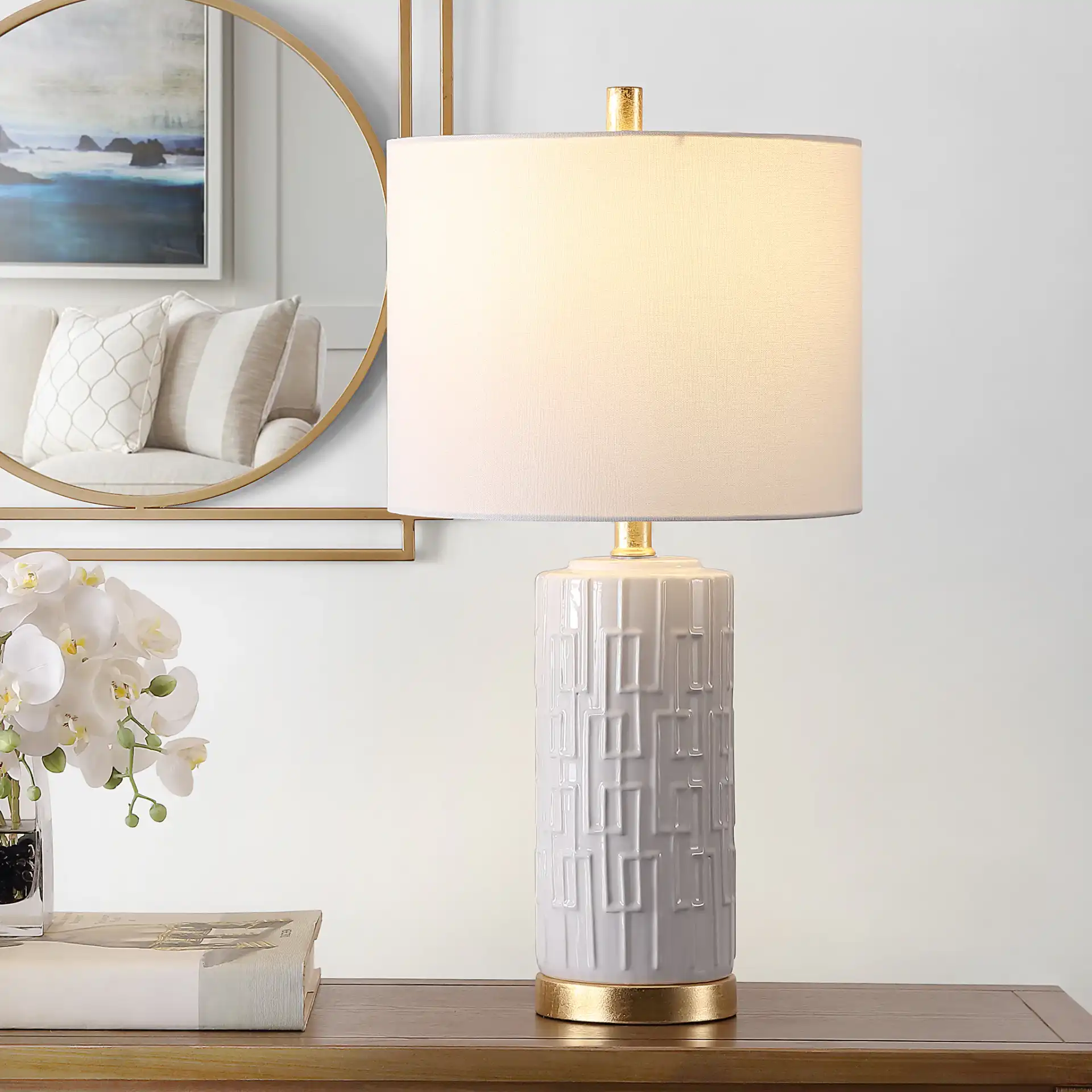 Pehonix Table Lamp in White in a styled room