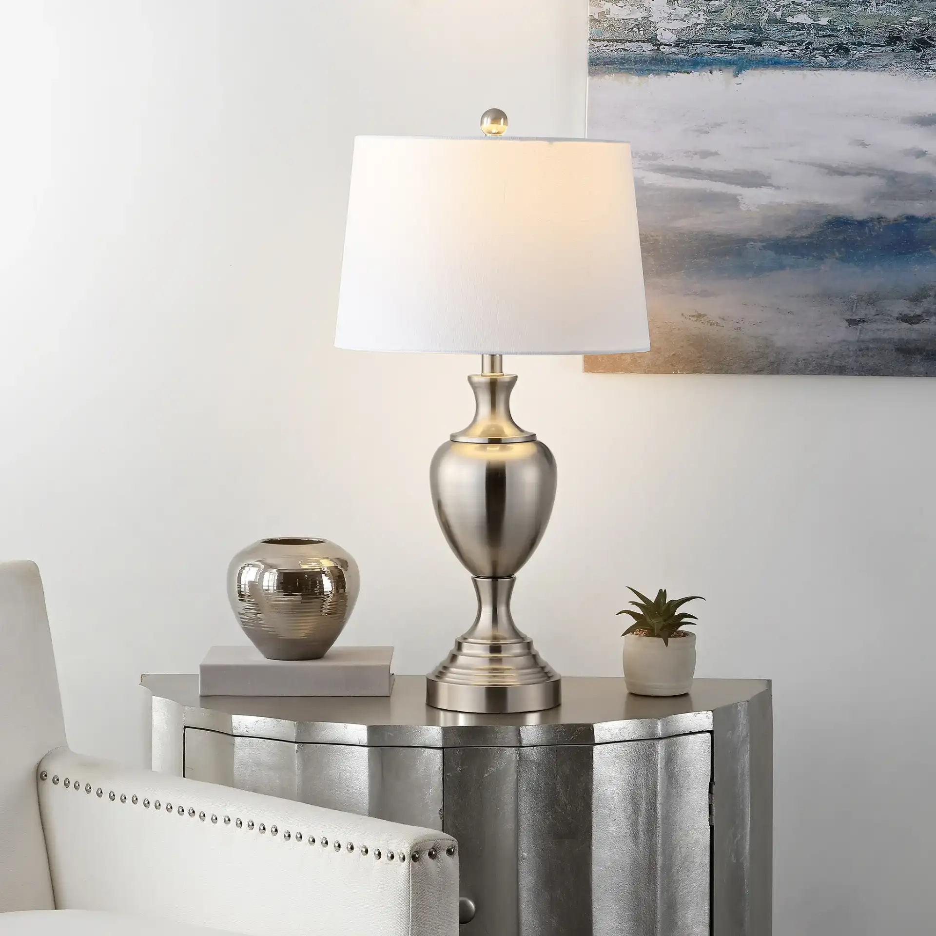Poppy Table Lamp in Brass in a styled room