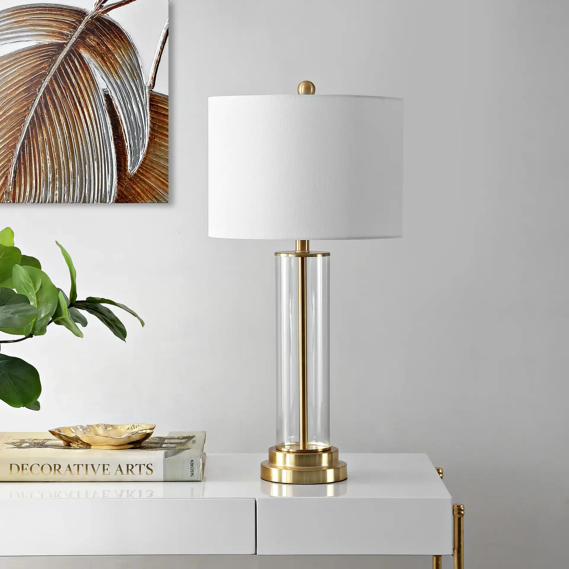 Cassian Table Lamp in Clear / Brass in a styled room