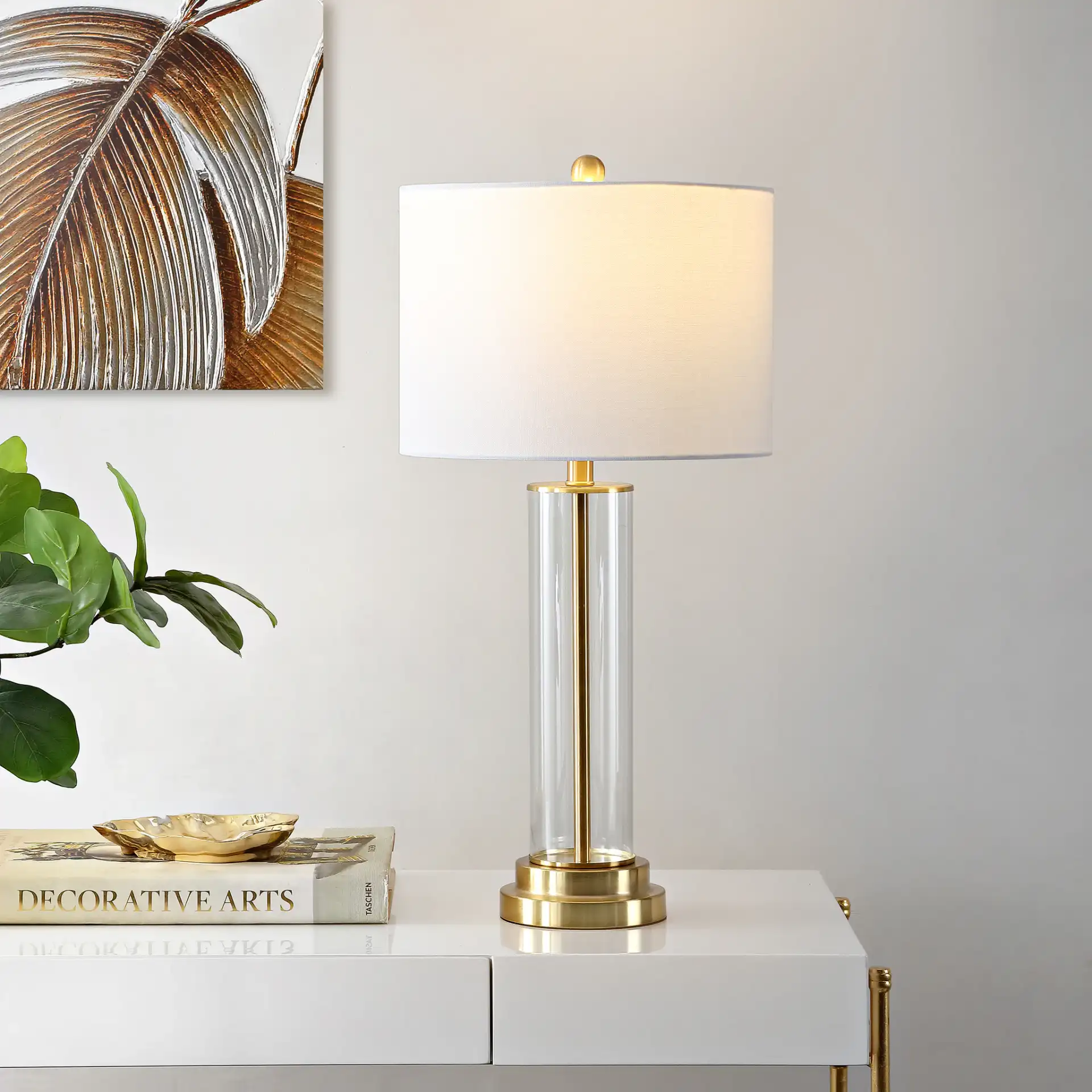 Cassian Table Lamp in Clear / Brass in a styled room