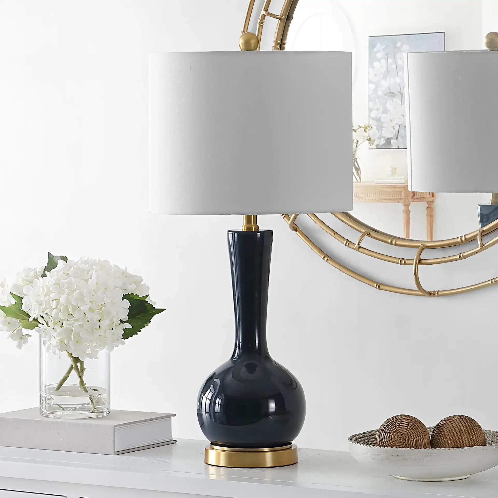 Gaetna Table Lamp in Navy Blue in a styled room