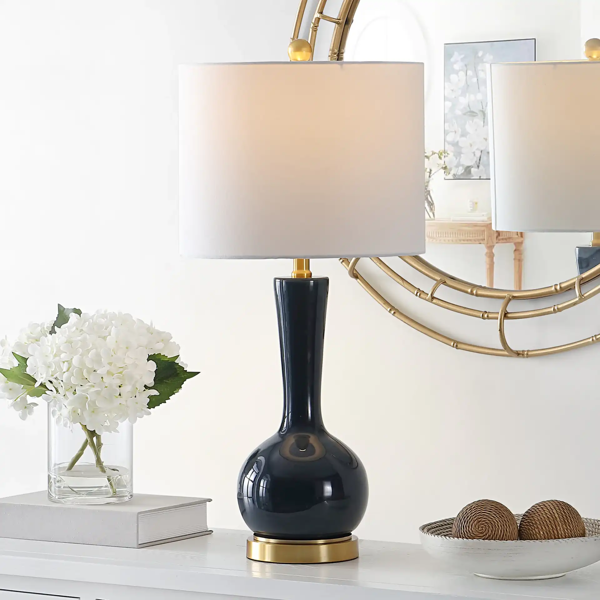 Gaetna Table Lamp in Navy Blue in a styled room