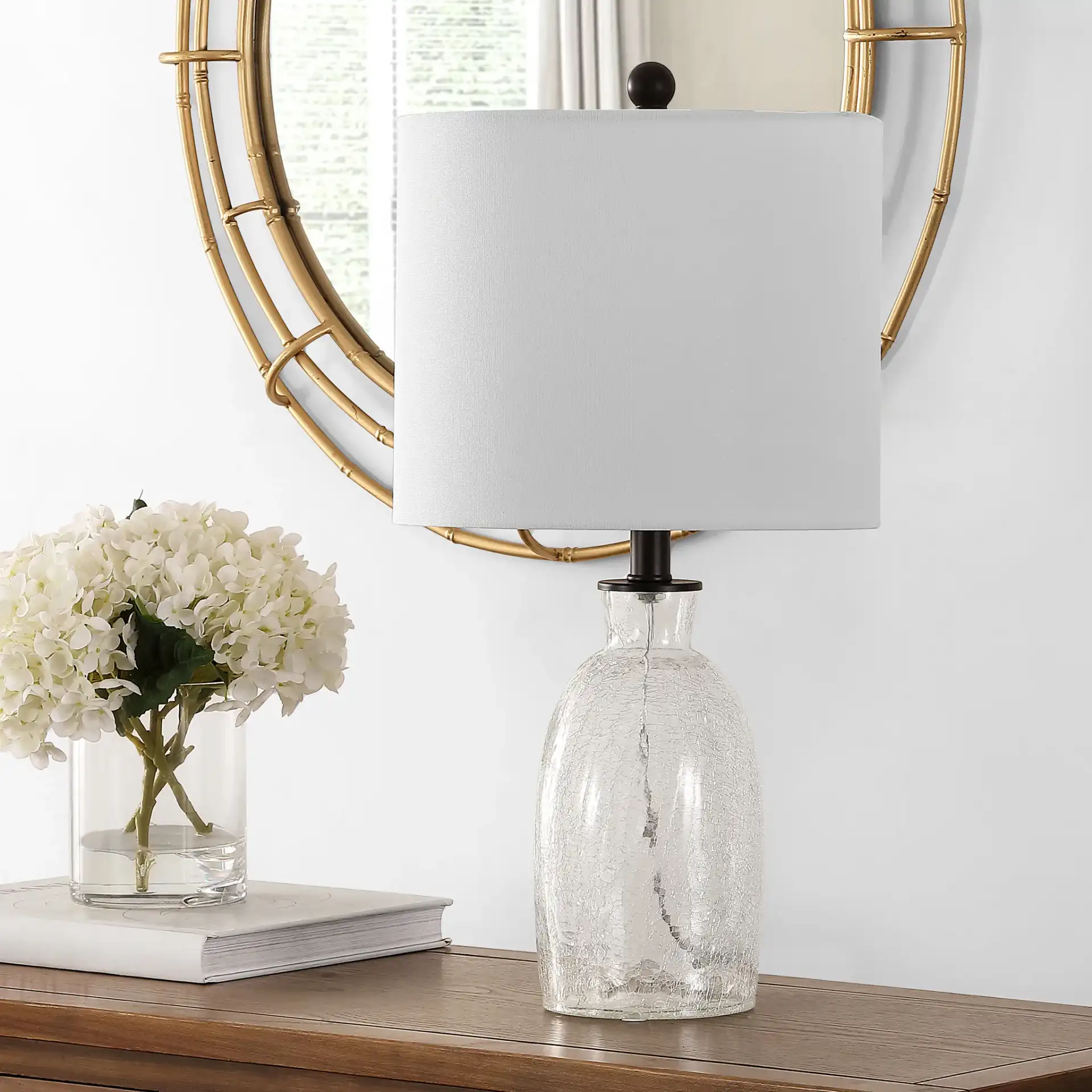 Nakula Table Lamp in Clear in a styled room