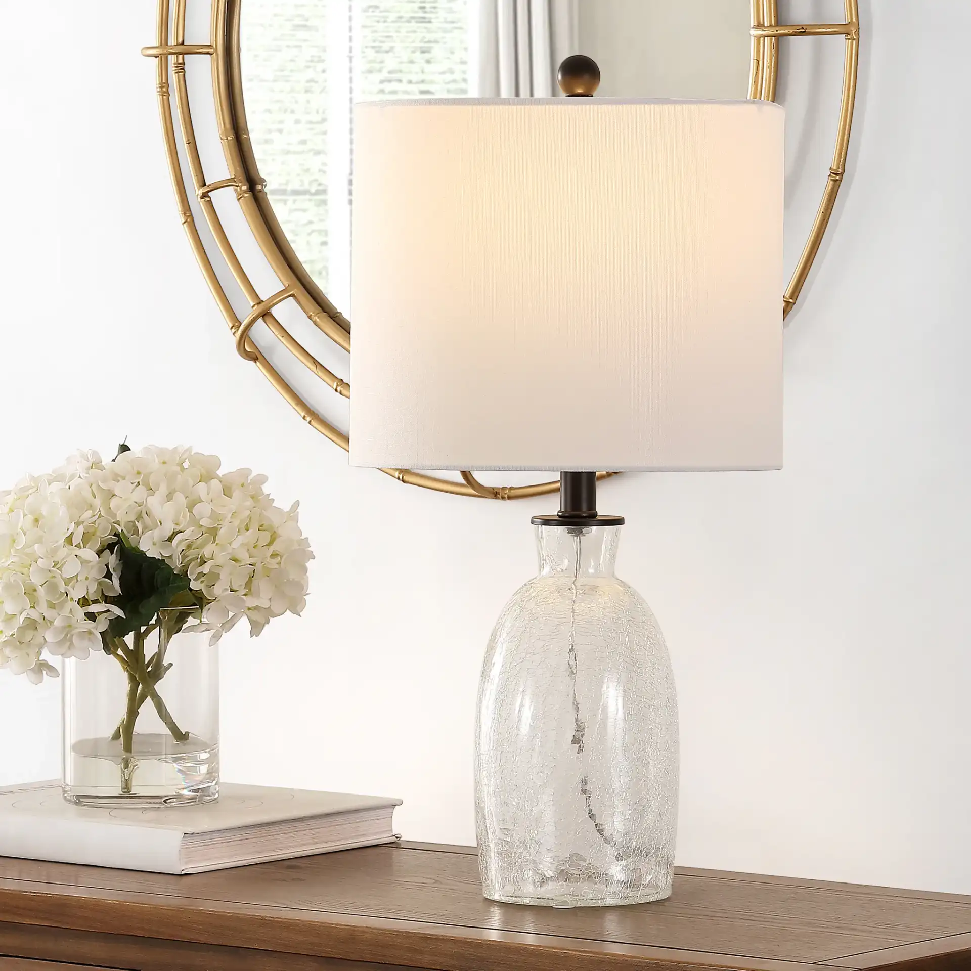Nakula Table Lamp in Clear in a styled room