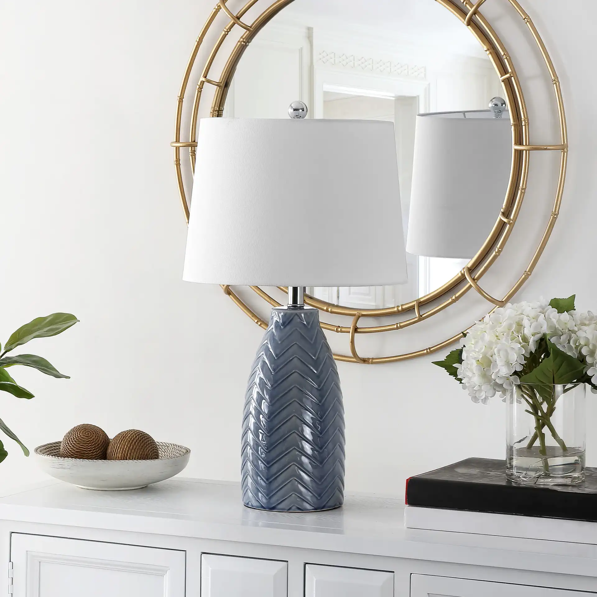 Naji Table Lamp in Blue Gray in a styled room