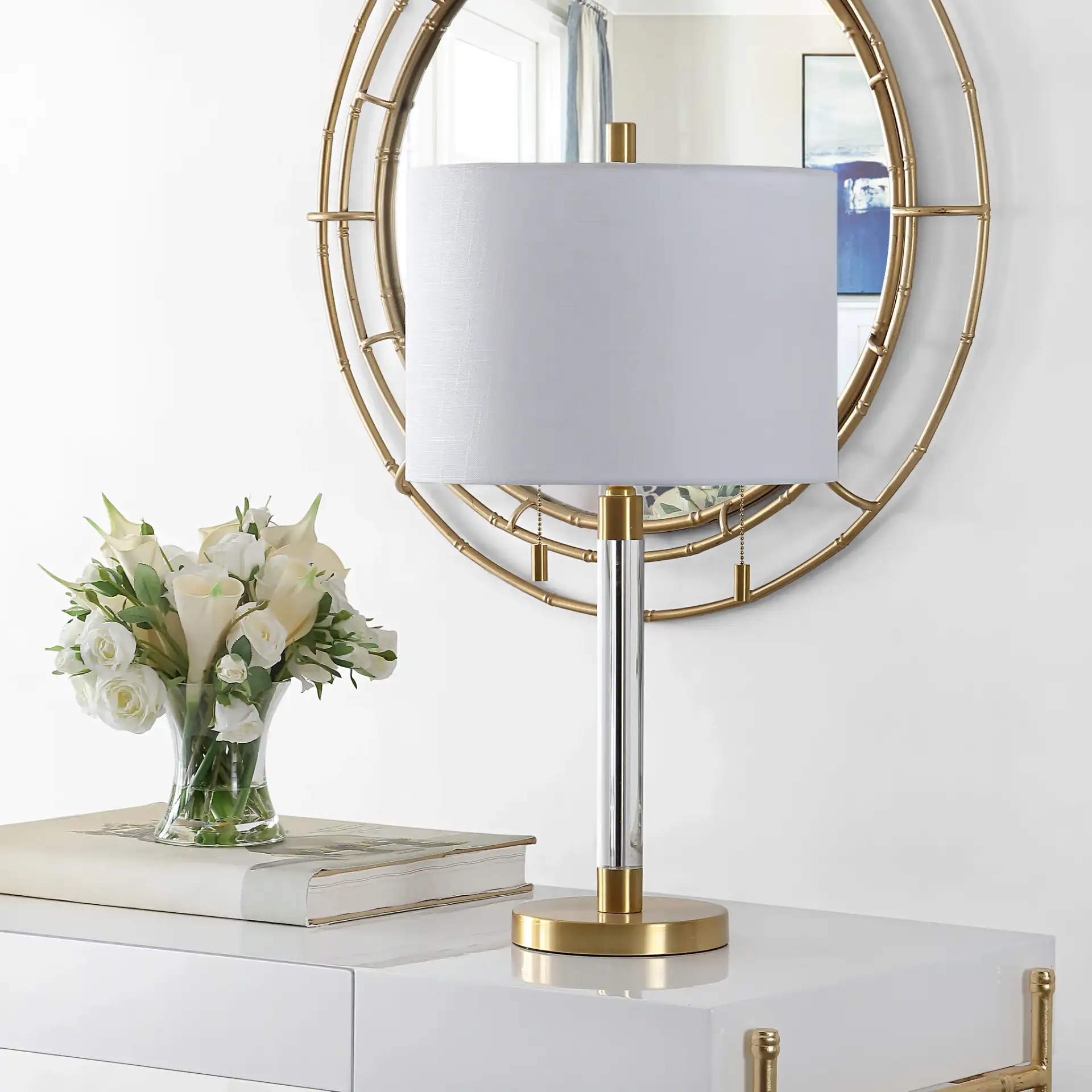 Bixby Table Lamp in Brass in a styled room
