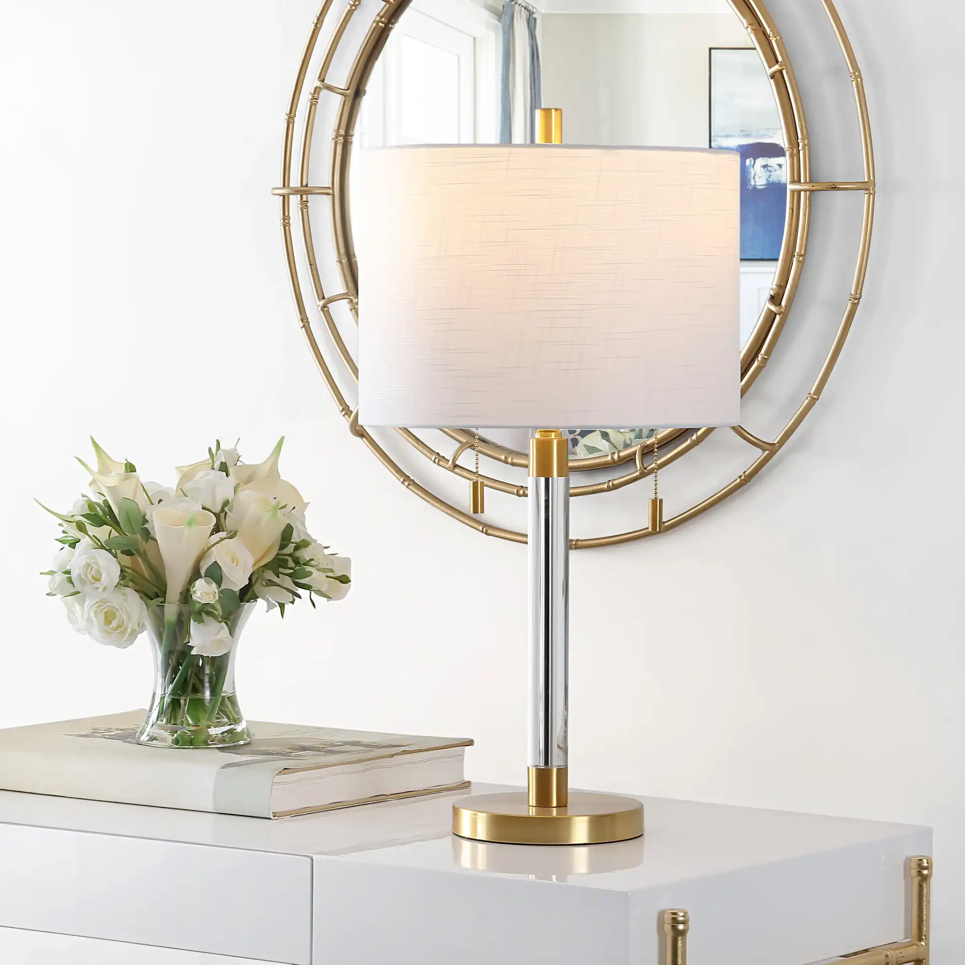 Bixby Table Lamp in Brass in a styled room