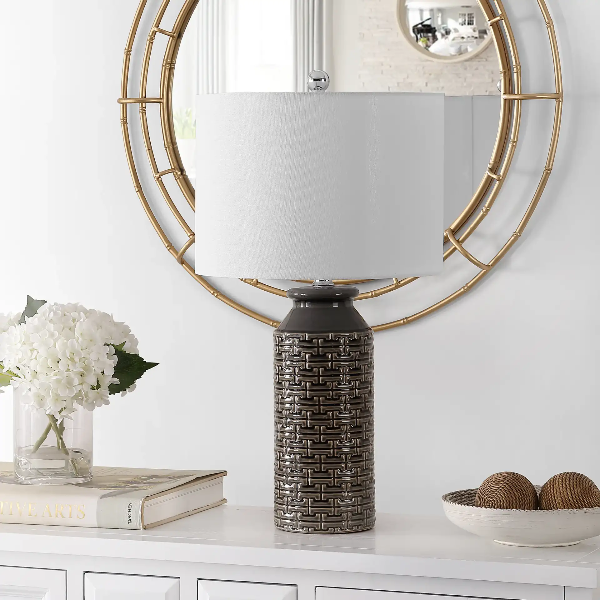 Waldina Table Lamp in Gray in a styled room
