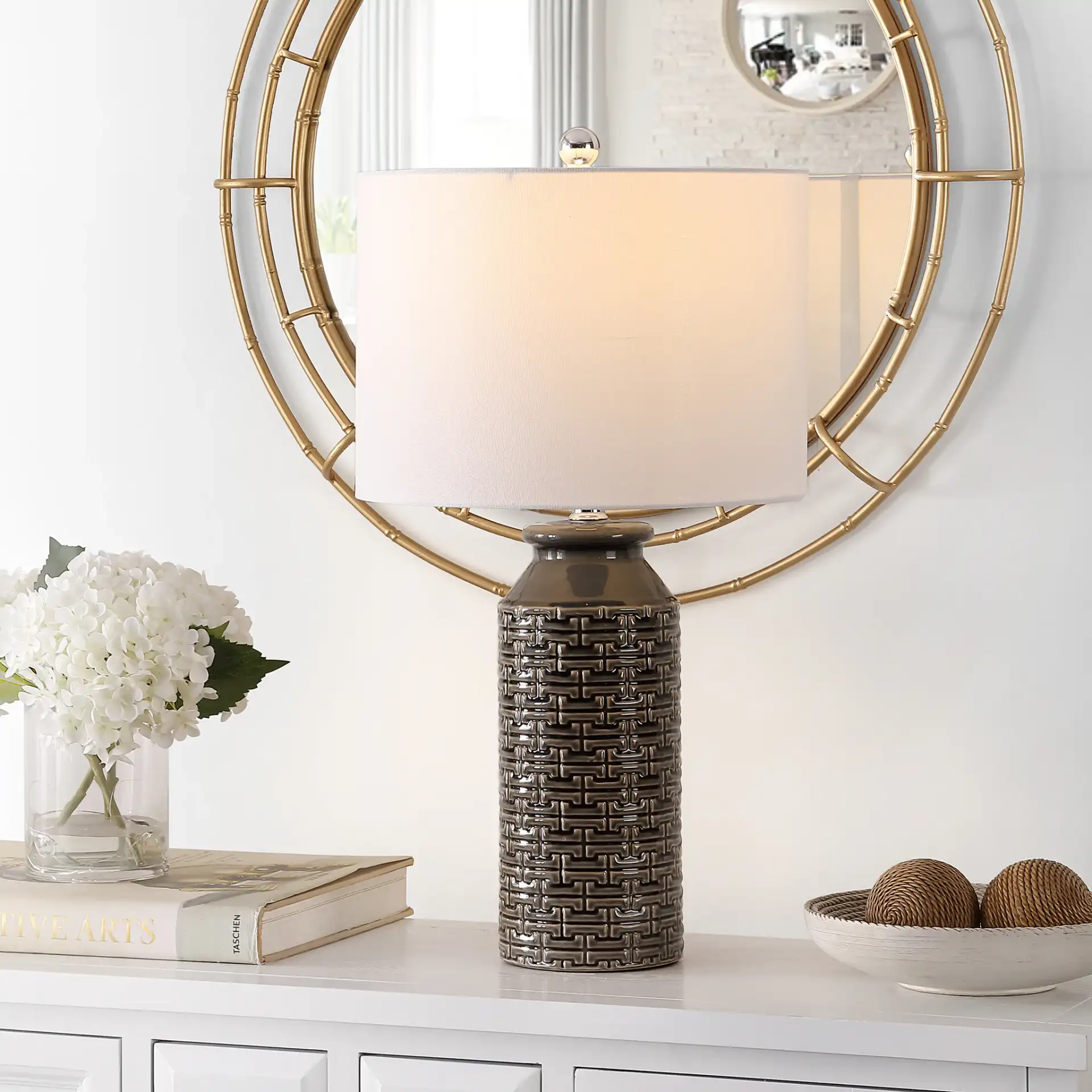 Waldina Table Lamp in Gray in a styled room