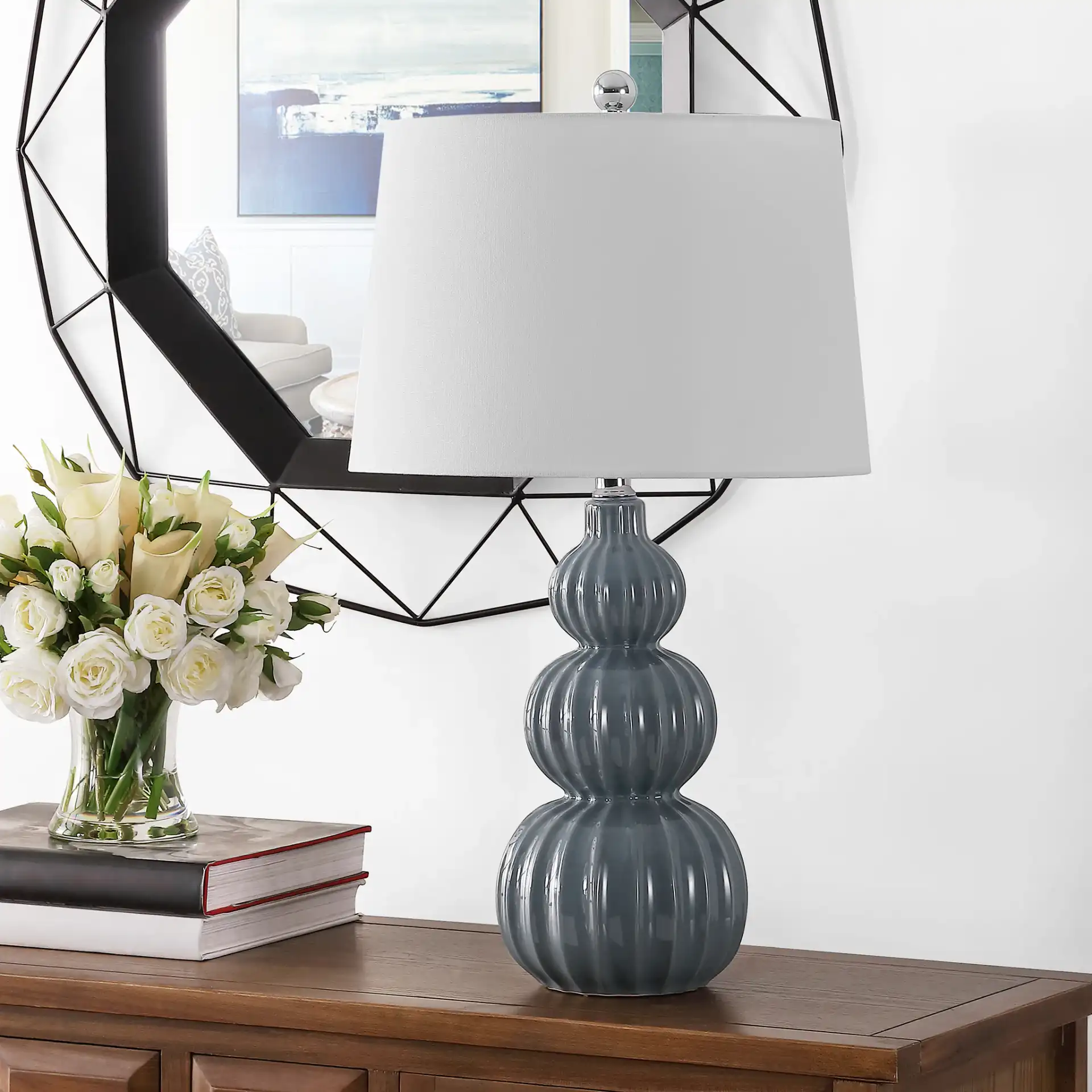 Corina Table Lamp in Gray in a styled room