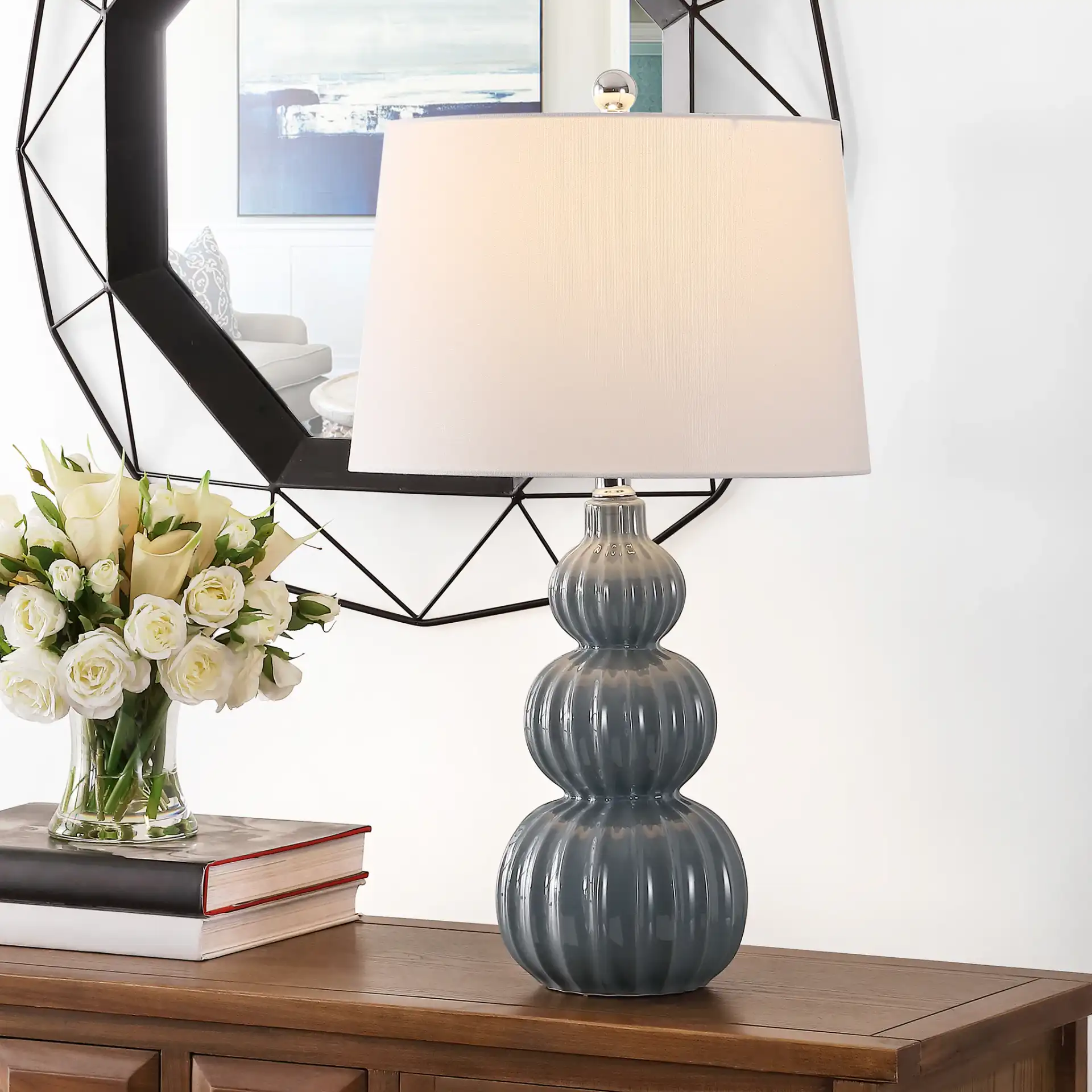 Corina Table Lamp in Gray in a styled room