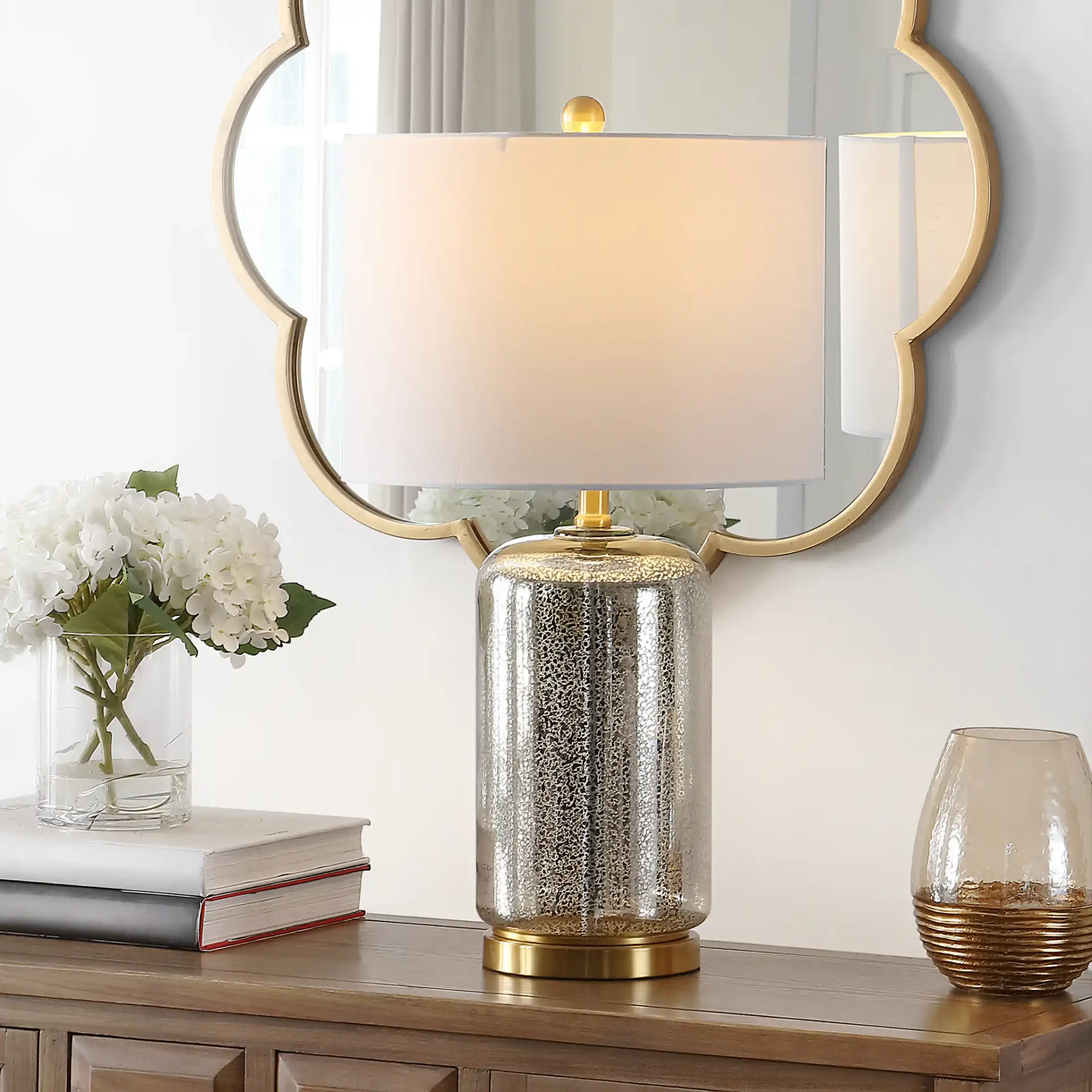 Novah Table Lamp in Silver in a styled room